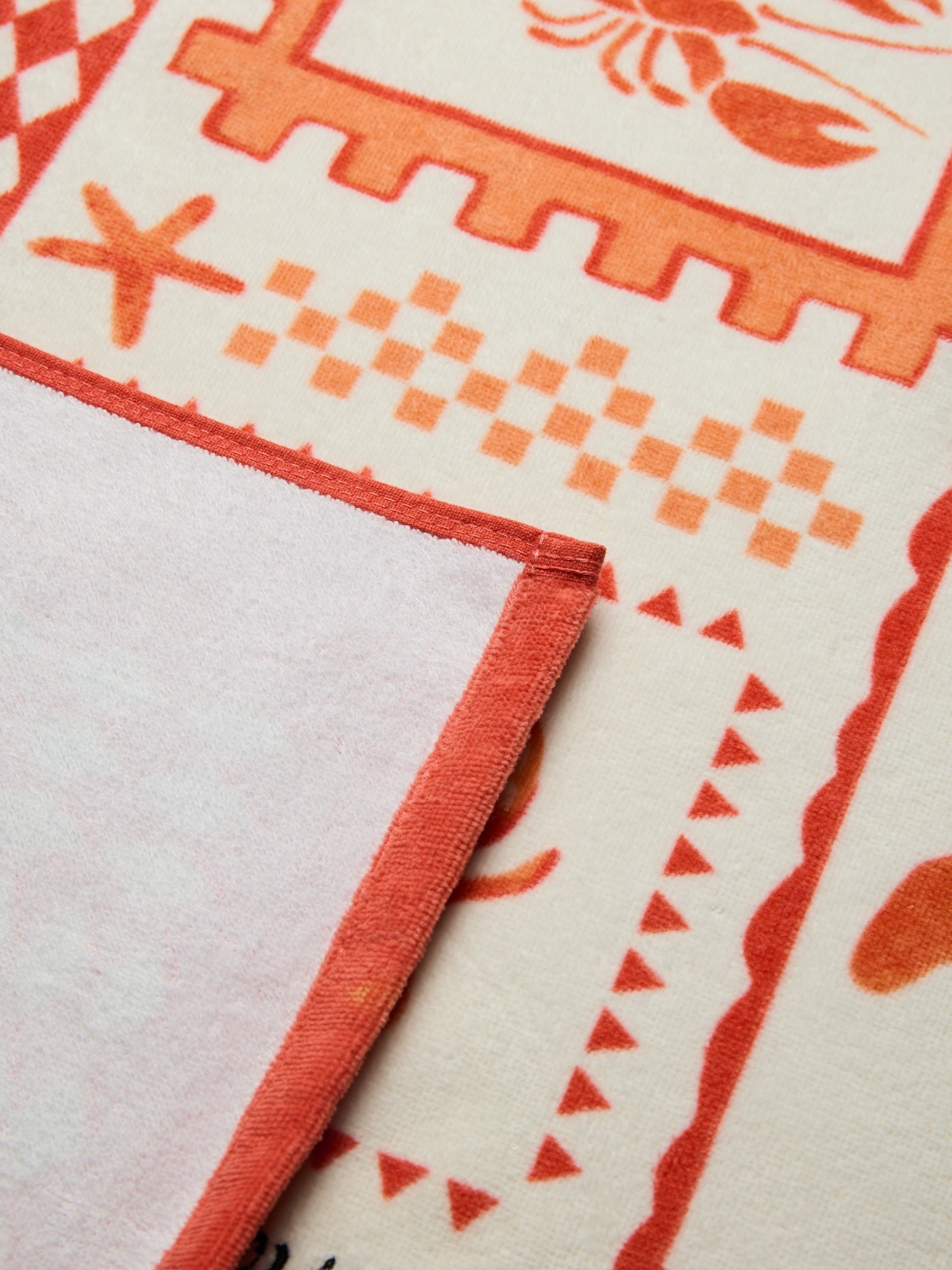Soft cotton velour beach towel with a marine print - Introductory price, Coral Red, large image number 1