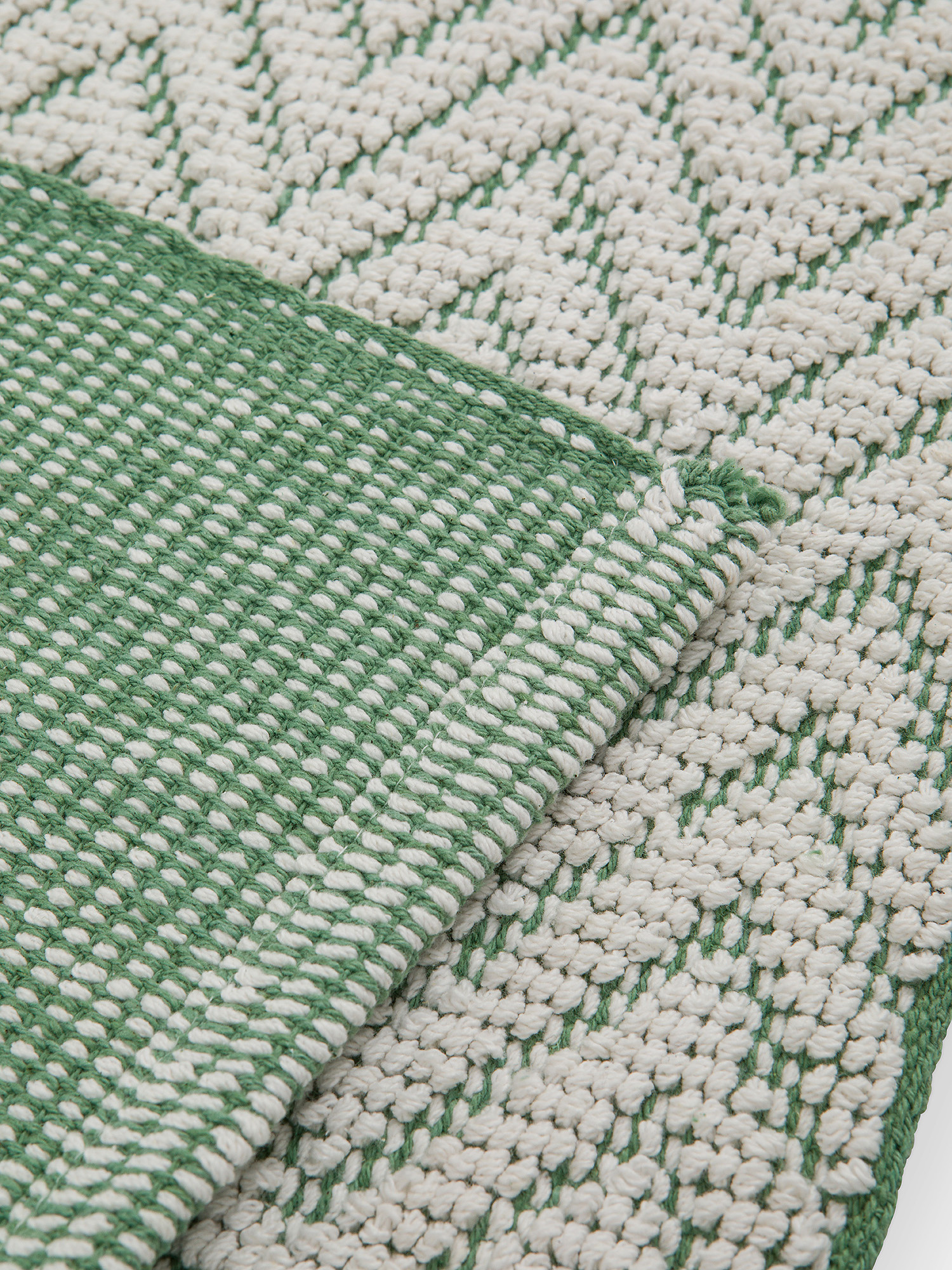 Tappeto bagno in cotone motivo zigzag, Bianco/Verde, large image number 1