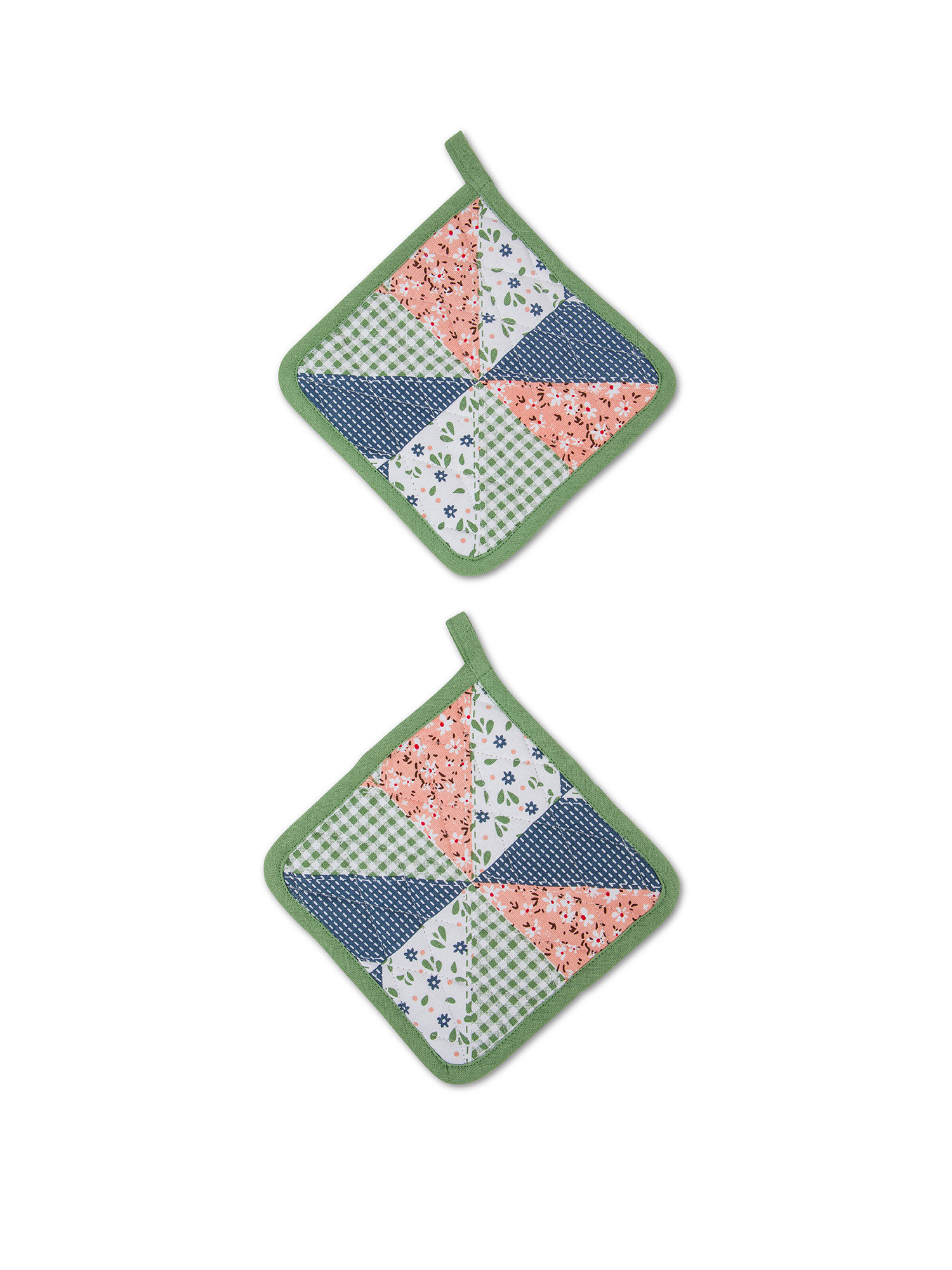Set of 2 patchwork effect cotton pot holders, Multicolor, large image number 0