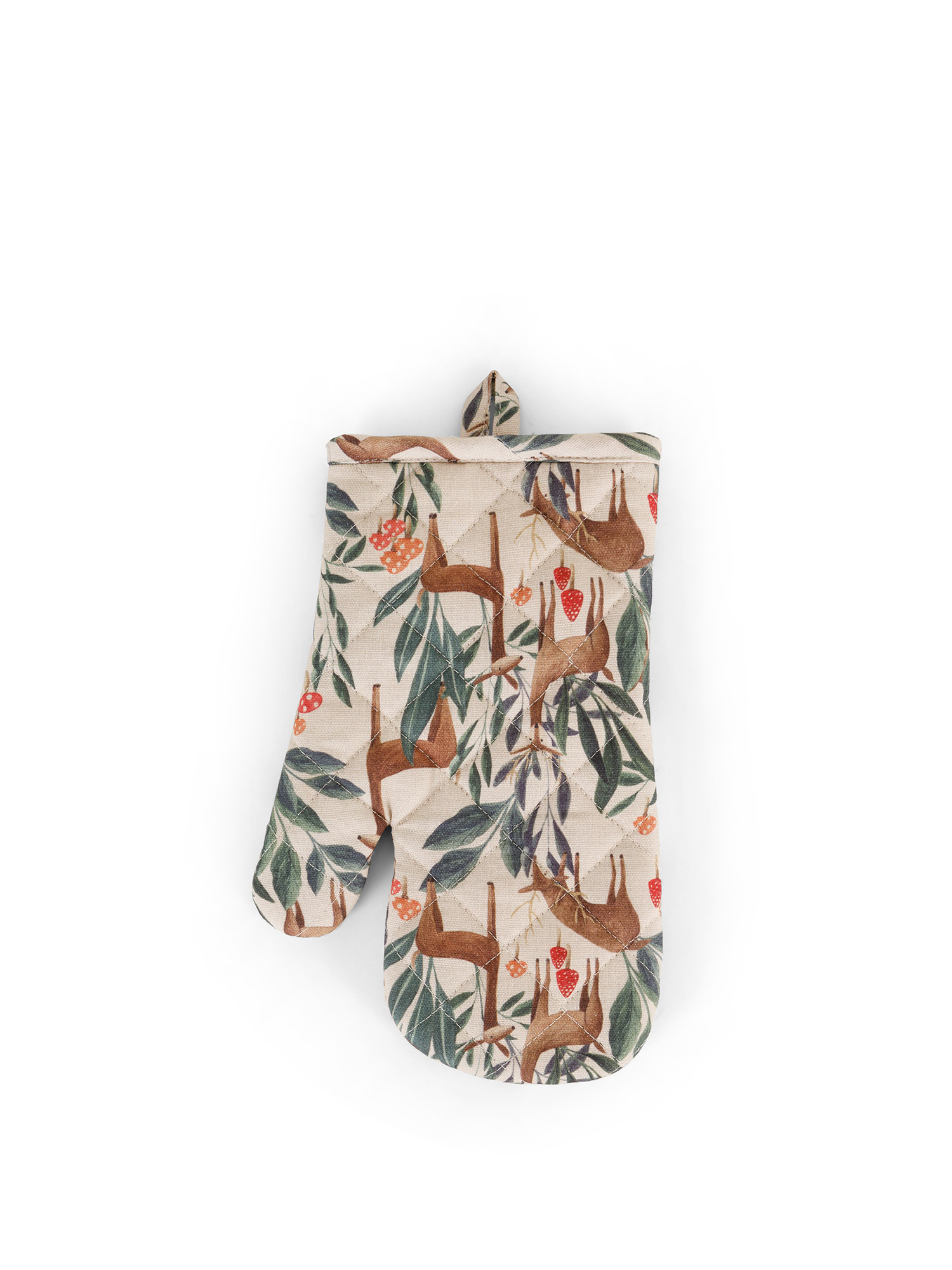 Deer print cotton panama kitchen mitt, Beige, large image number 0