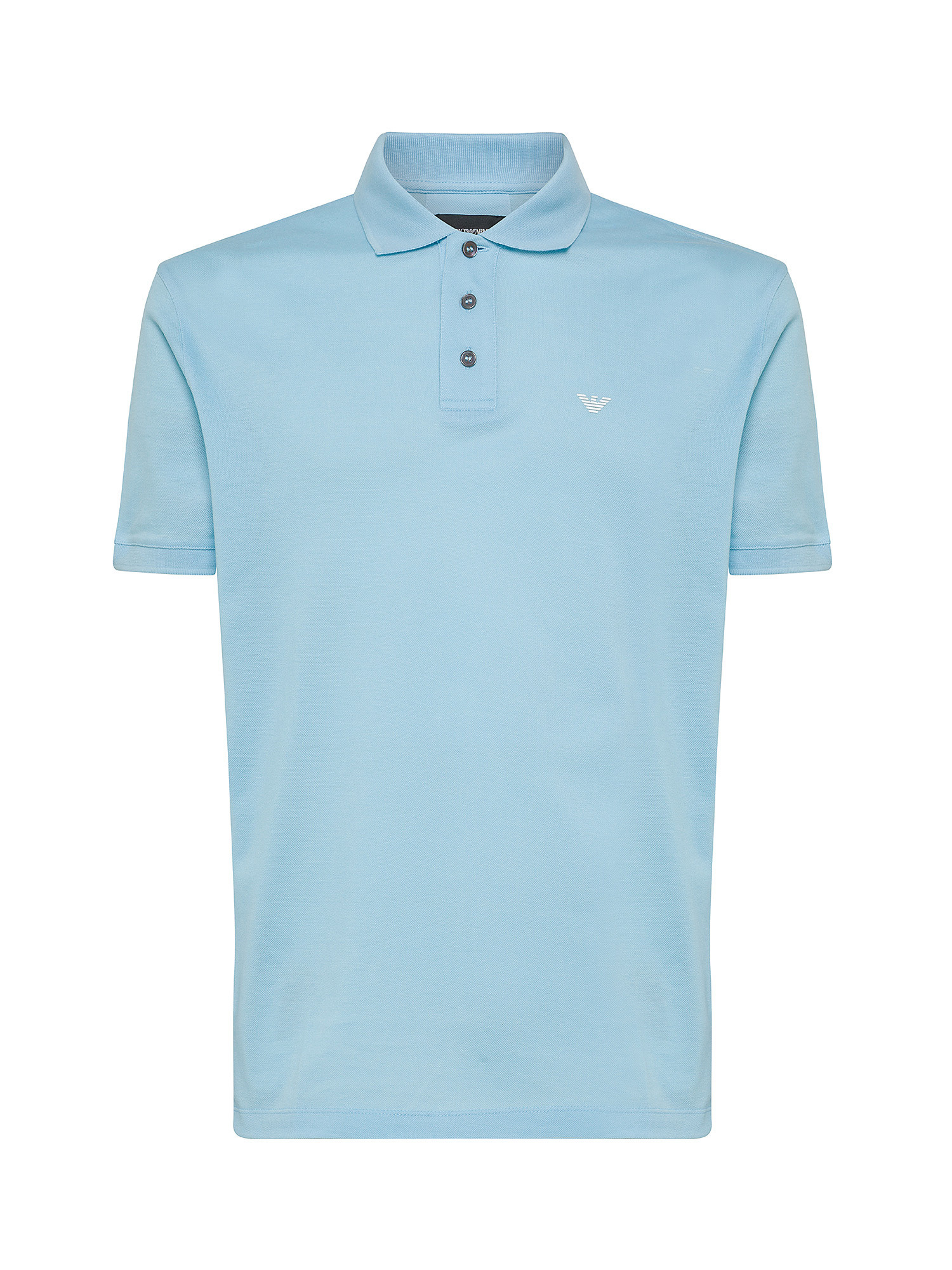 Emporio Armani - Cotton polo shirt with eagle logo embroidery, Light Blue, large image number 0
