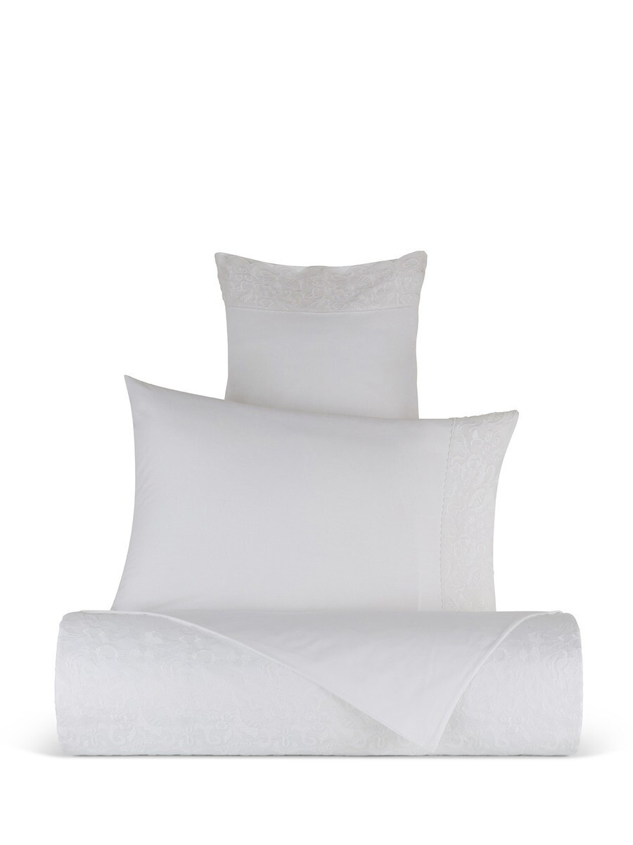Portofino duvet cover in 100% cotton percale with lace, White, large image number 0