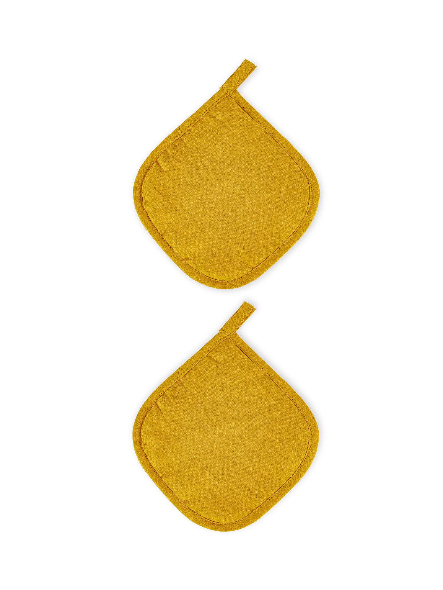 Set of 2 solid color washed linen pot holders, Ocra Yellow, large image number 0