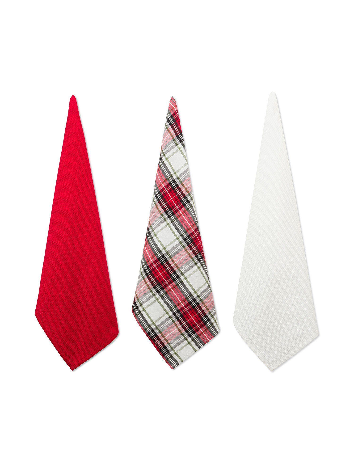 Set cestino e 3 strofinacci cotone tartan, Bianco, large image number 1