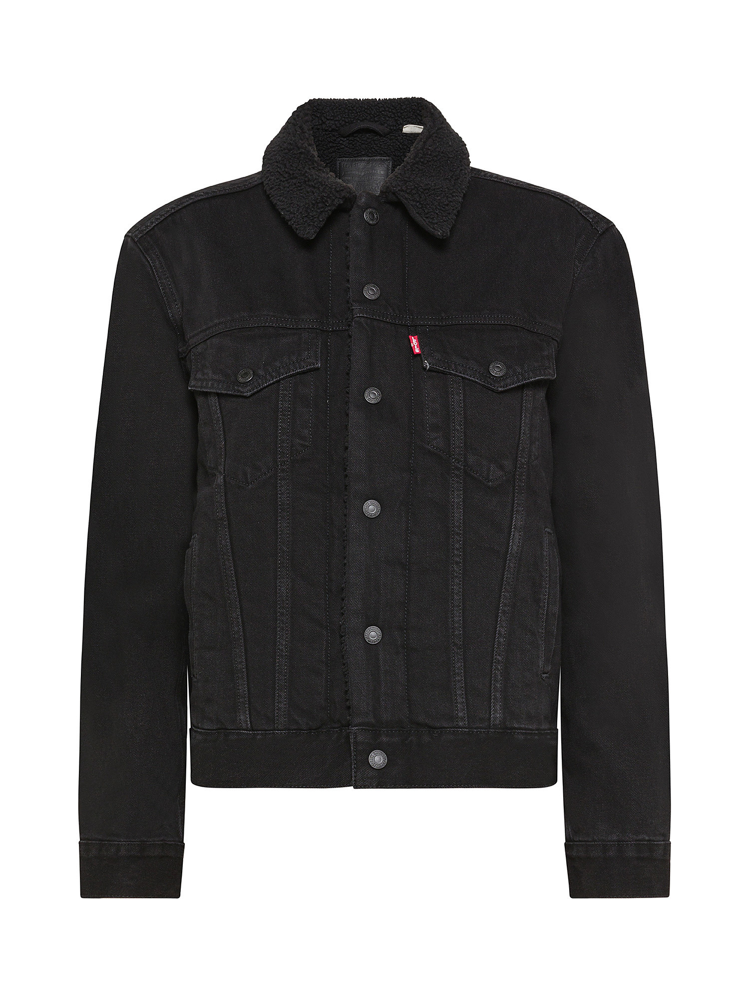 Denim jacket with faux fur collar, Black, large image number 0