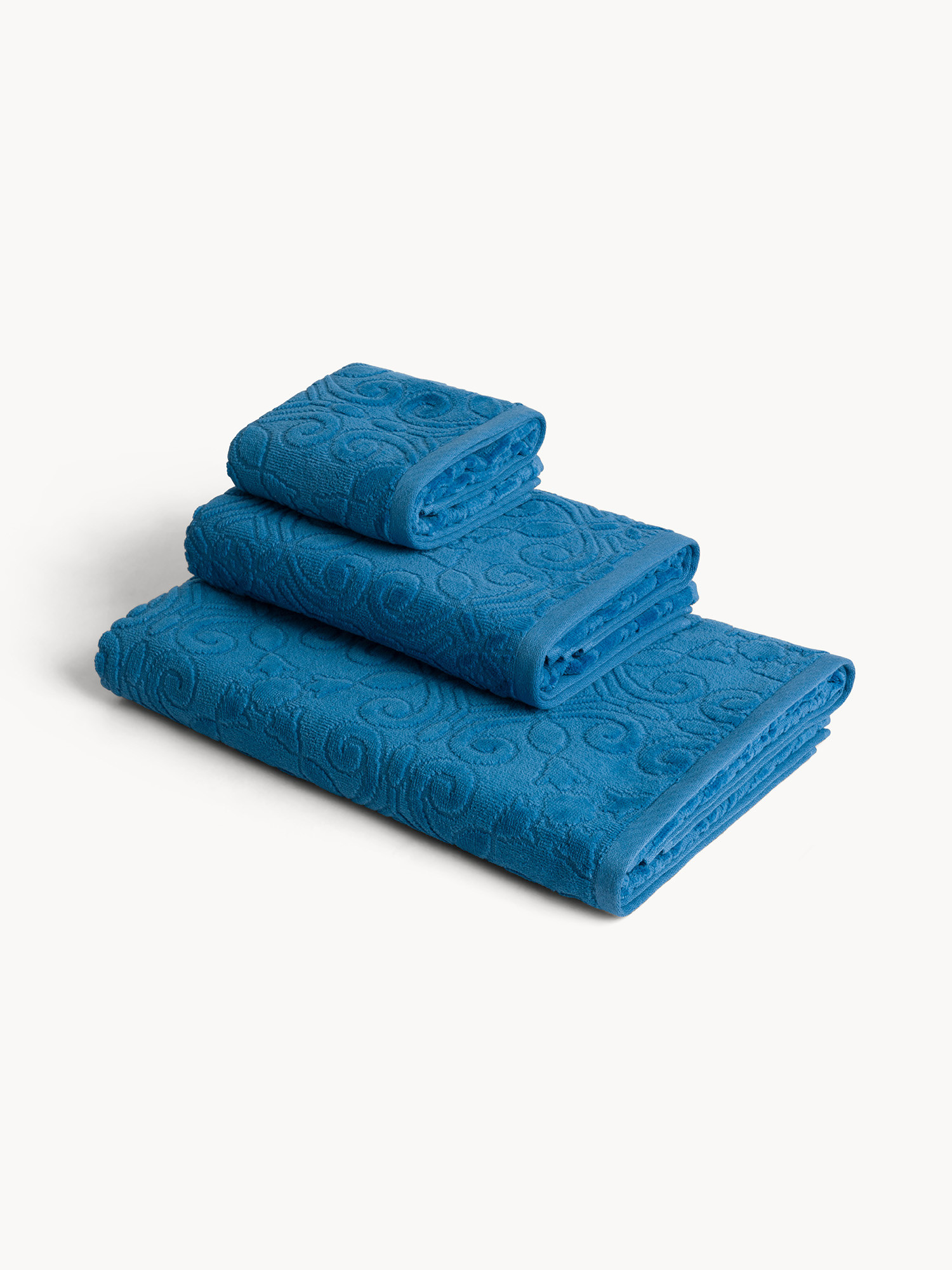 Asciugamano in cotone velour con finitura in rilievo, Blu, large image number 0