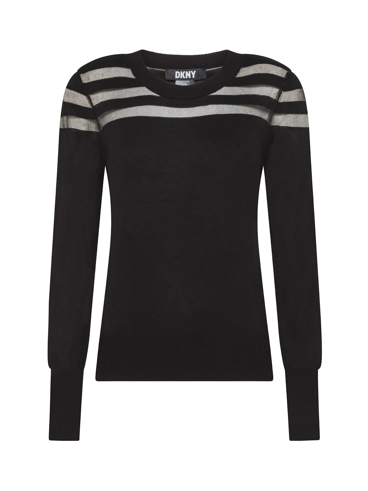 DKNY - Crew neck sweater with striped mesh detail, Black, large image number 0