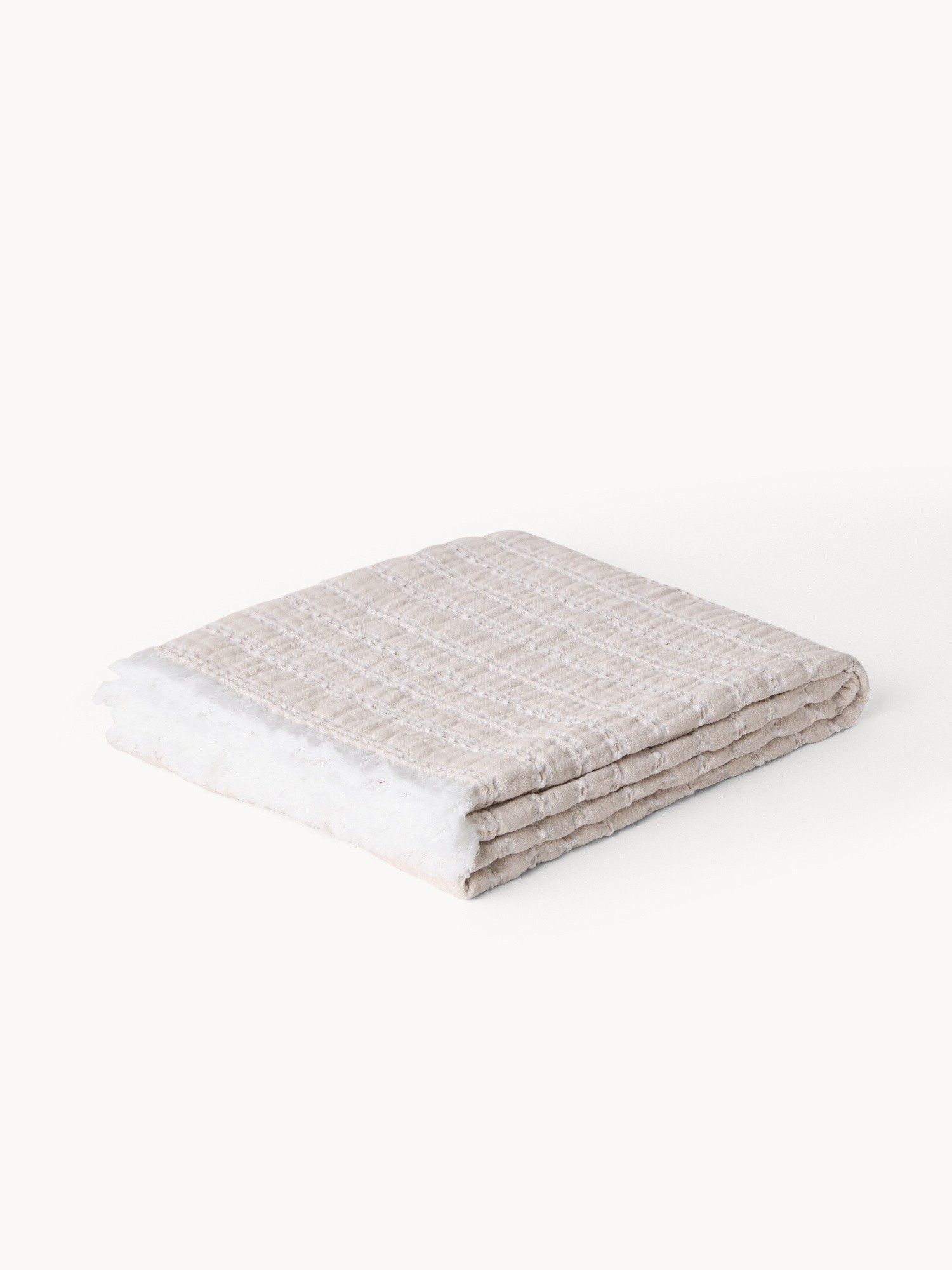 Plaid in cotone lavato motivo a righe, Beige, large image number 0