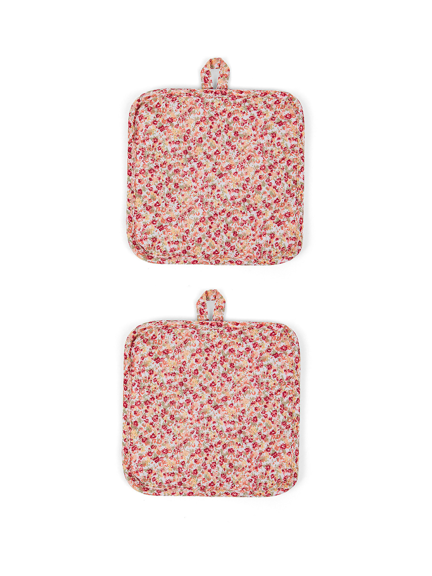 Set of 2 pure cotton potholders with flower print, Pink, large image number 0