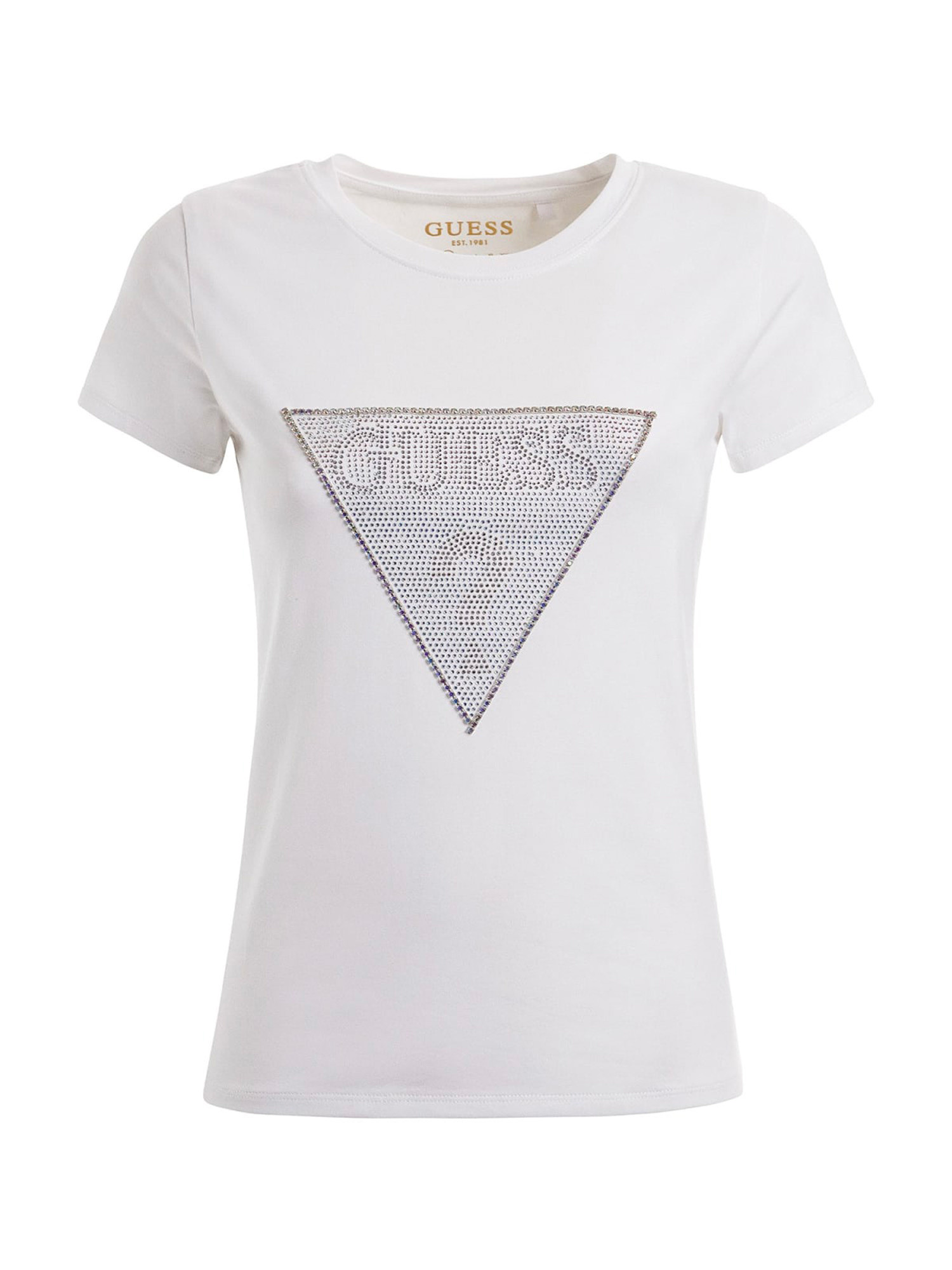 Guess - T-shirt con logo con strass slim fit, Bianco, large image number 0