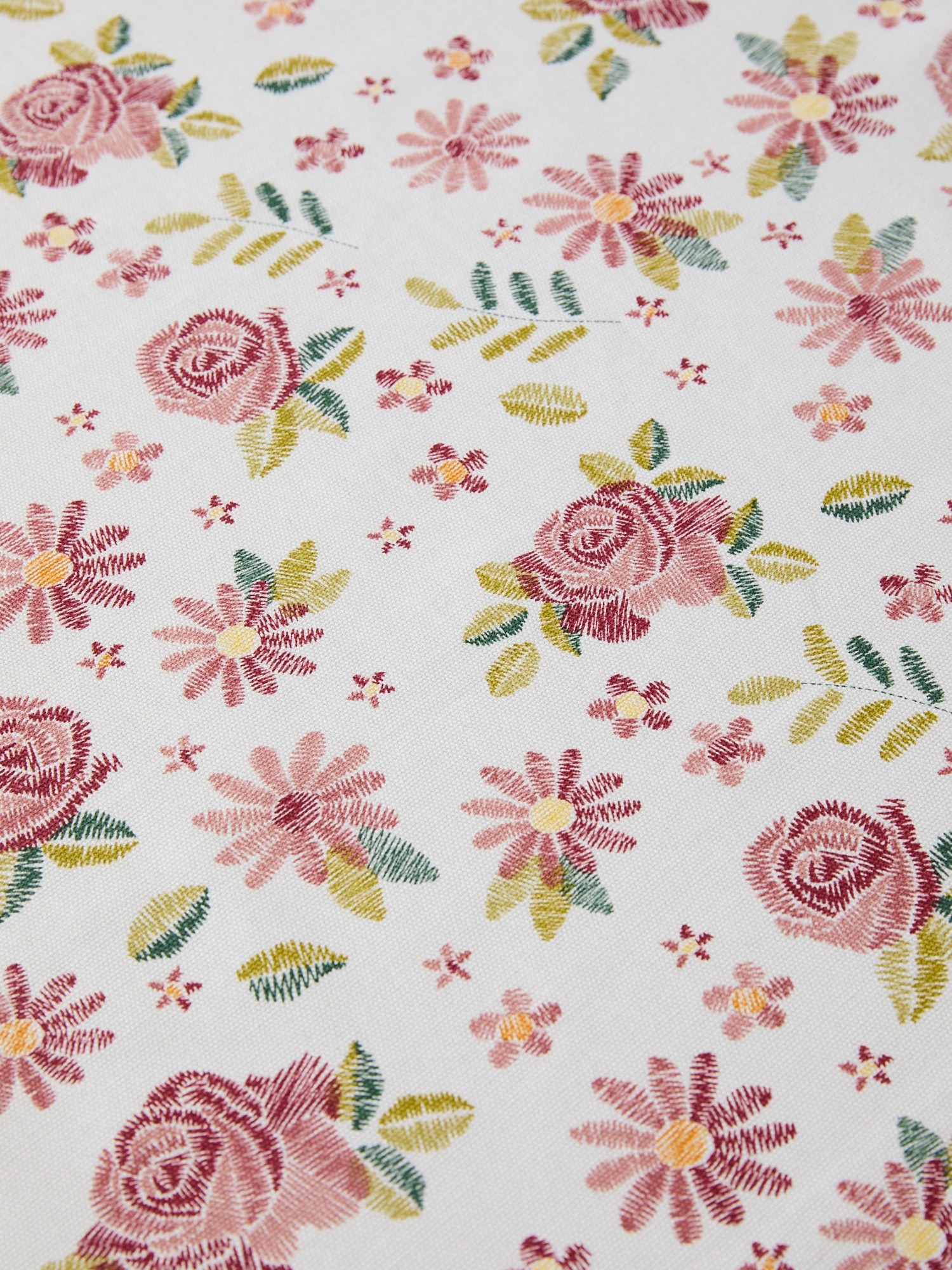 Tovaglia in panama di cotone con stampa roselline - Prezzo di lancio, Bianco, large image number 1