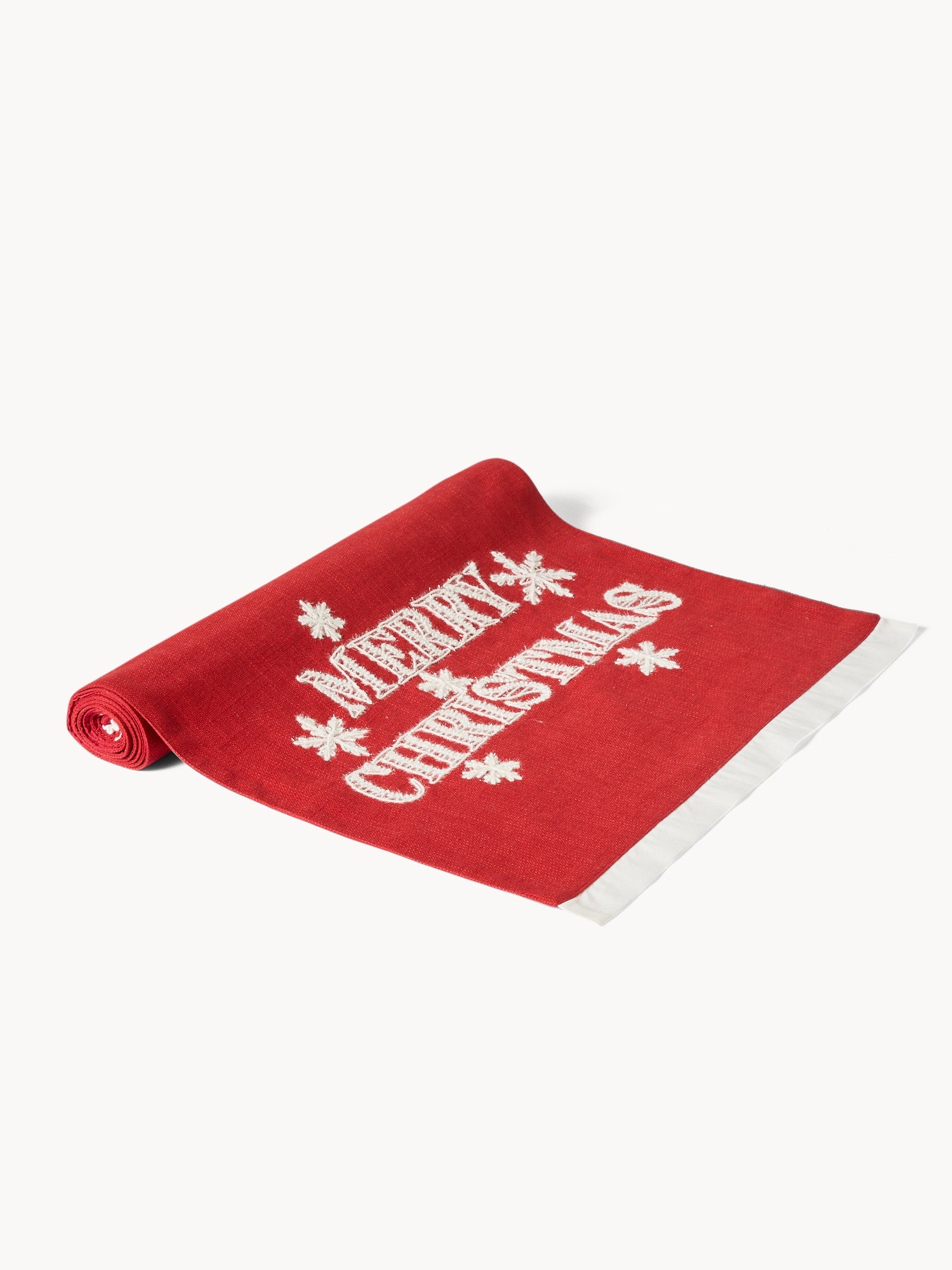 Pure cotton slub table runner with embroidery, Red, large image number 0