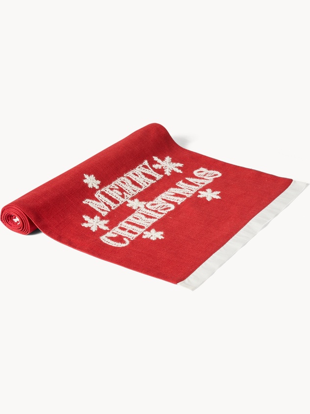 Runner in slub di puro cotone con ricamo