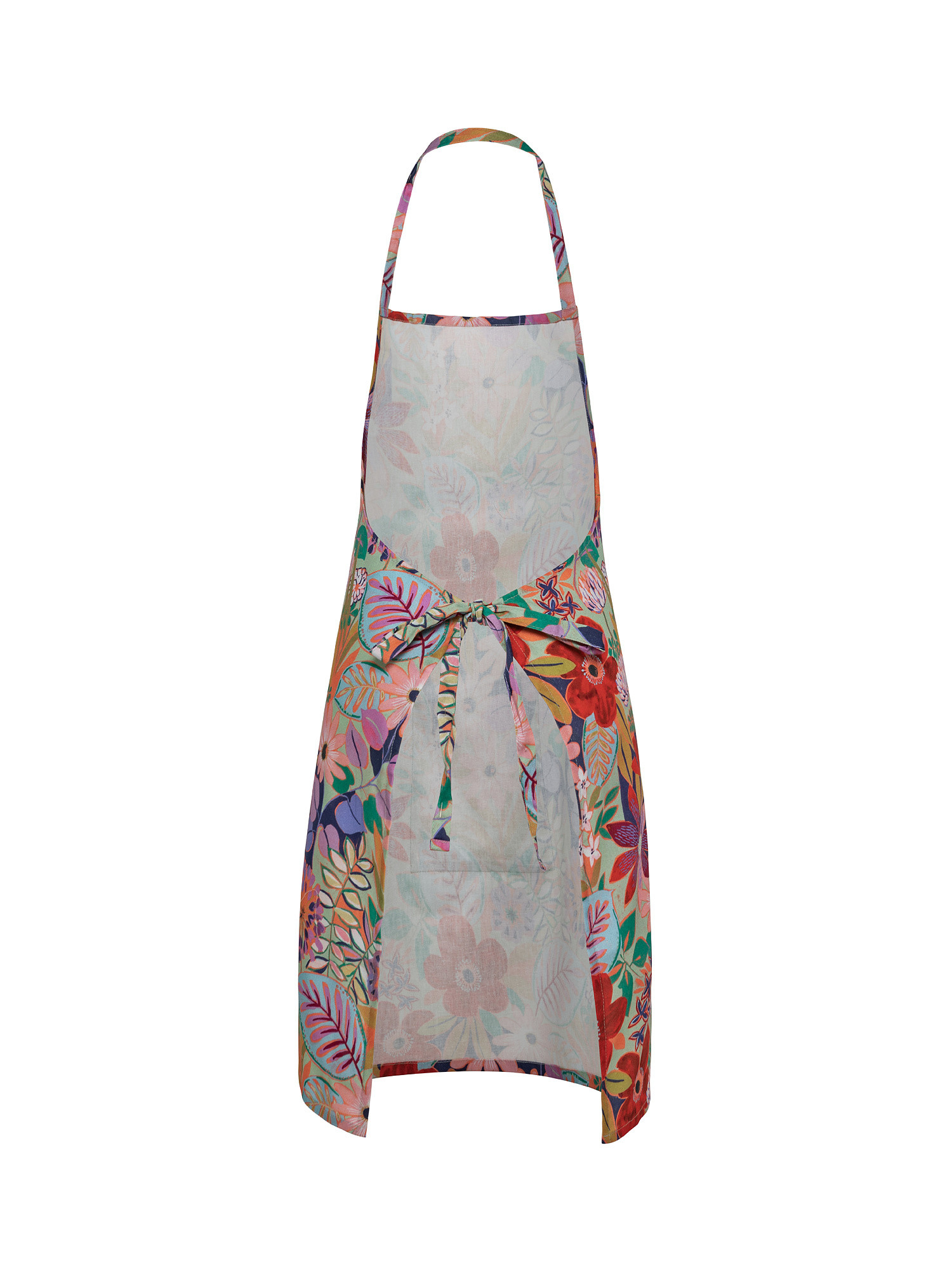 Cotton panama kitchen apron with floral print, Multicolor, large image number 1