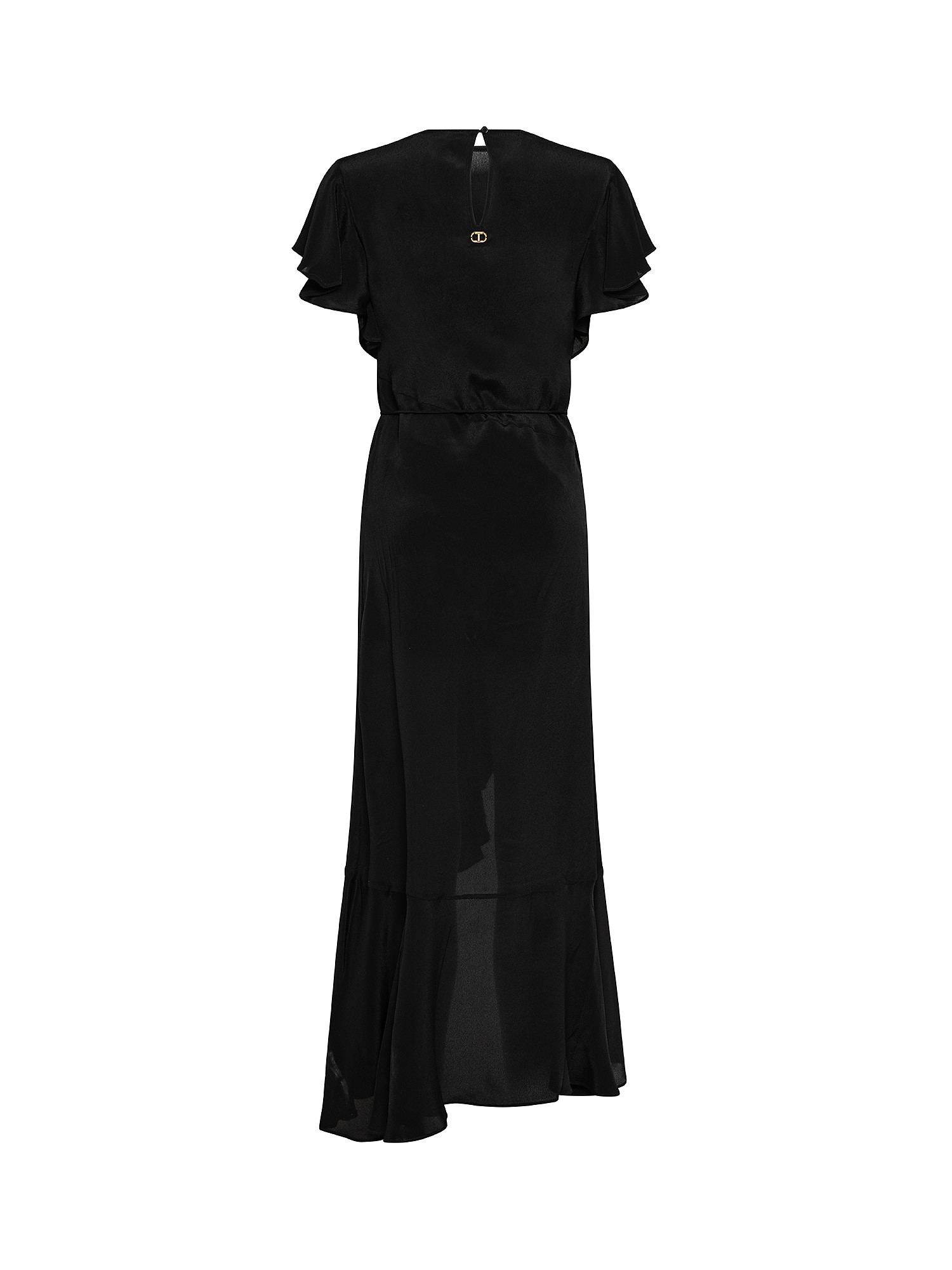 Long dress in silk blend with ruffles, Black, large image number 1