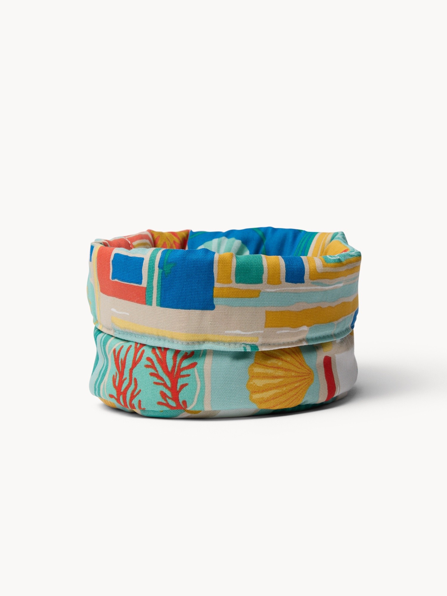 Cotton Panama Kitchen Basket with Geometric Print - Introductory Price, Verde/Azzurro, large image number 0