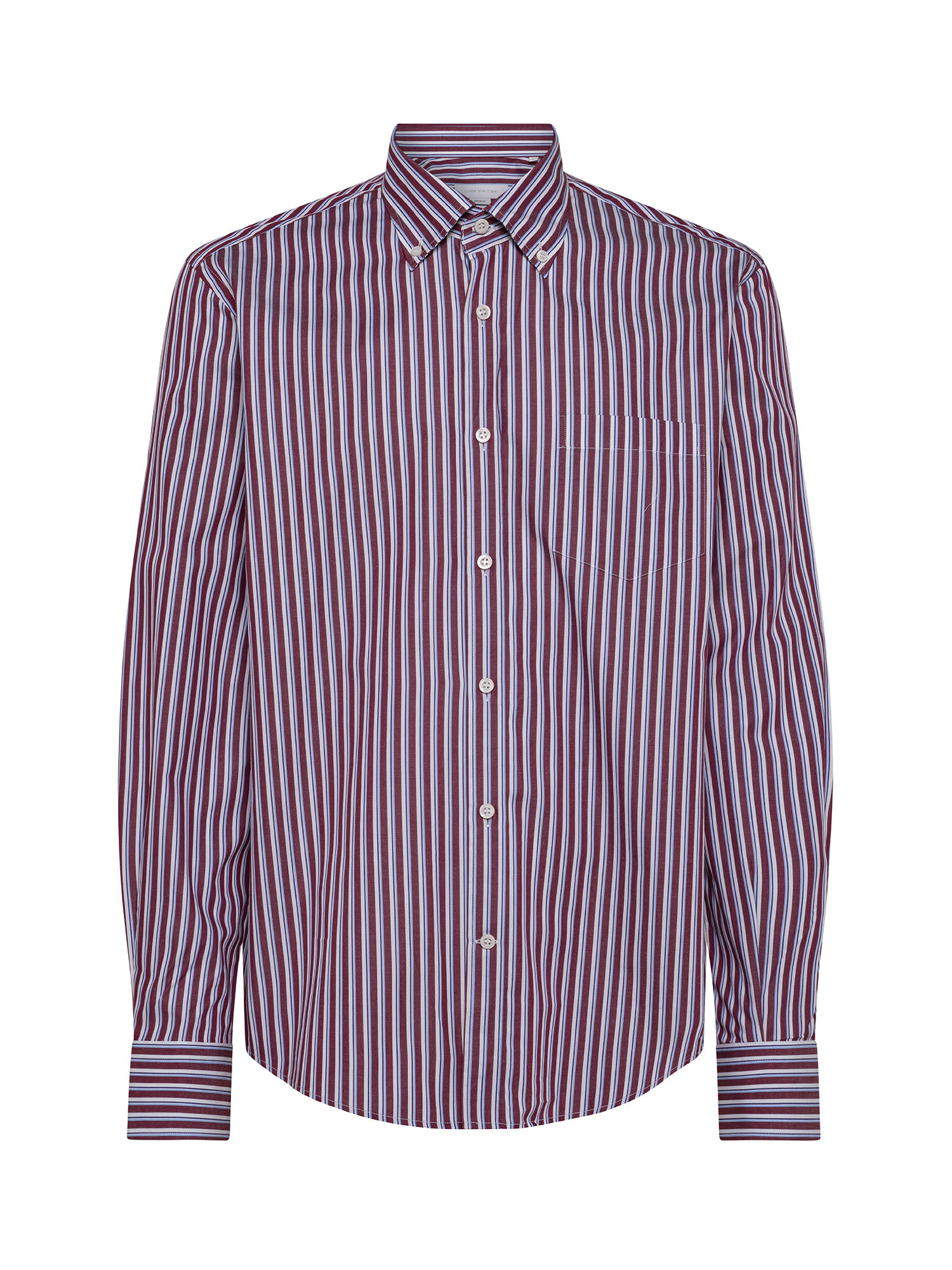 Luca D'Altieri - Camicia a righe tailor fit in puro cotone, Rosso bordeaux, large image number 1