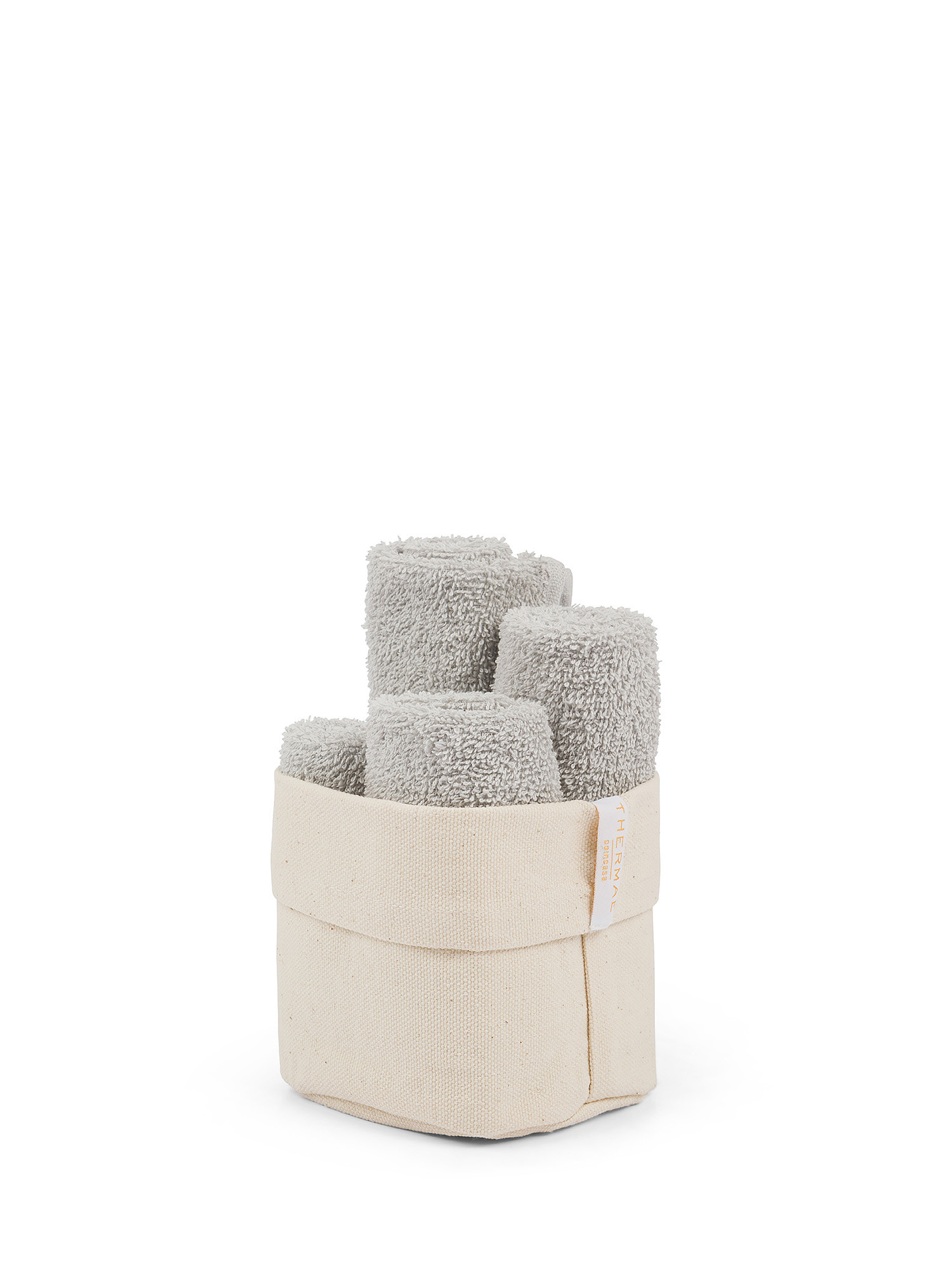 Thermae basket of 4 solid color cotton washcloths, Grey, large image number 0