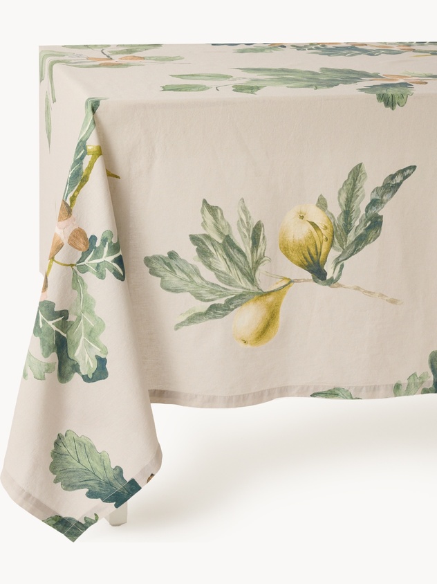 Linen blend tablecloth with a botanical print