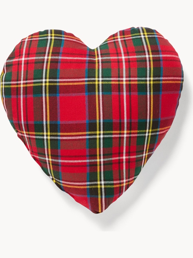 Heart-shaped cushion with tartan pattern