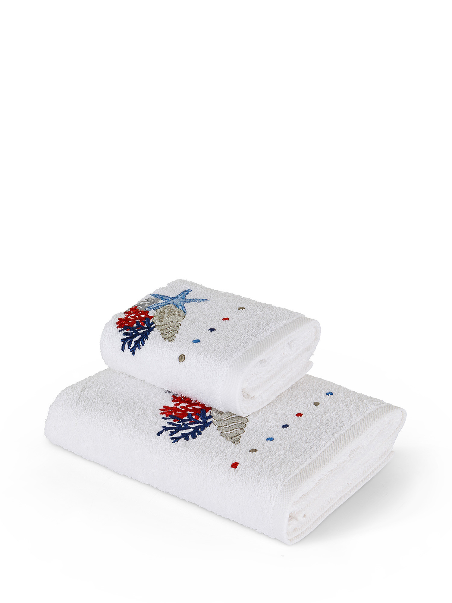 Asciugamano spugna di cotone ricamo conchiglie, Beige, large image number 0