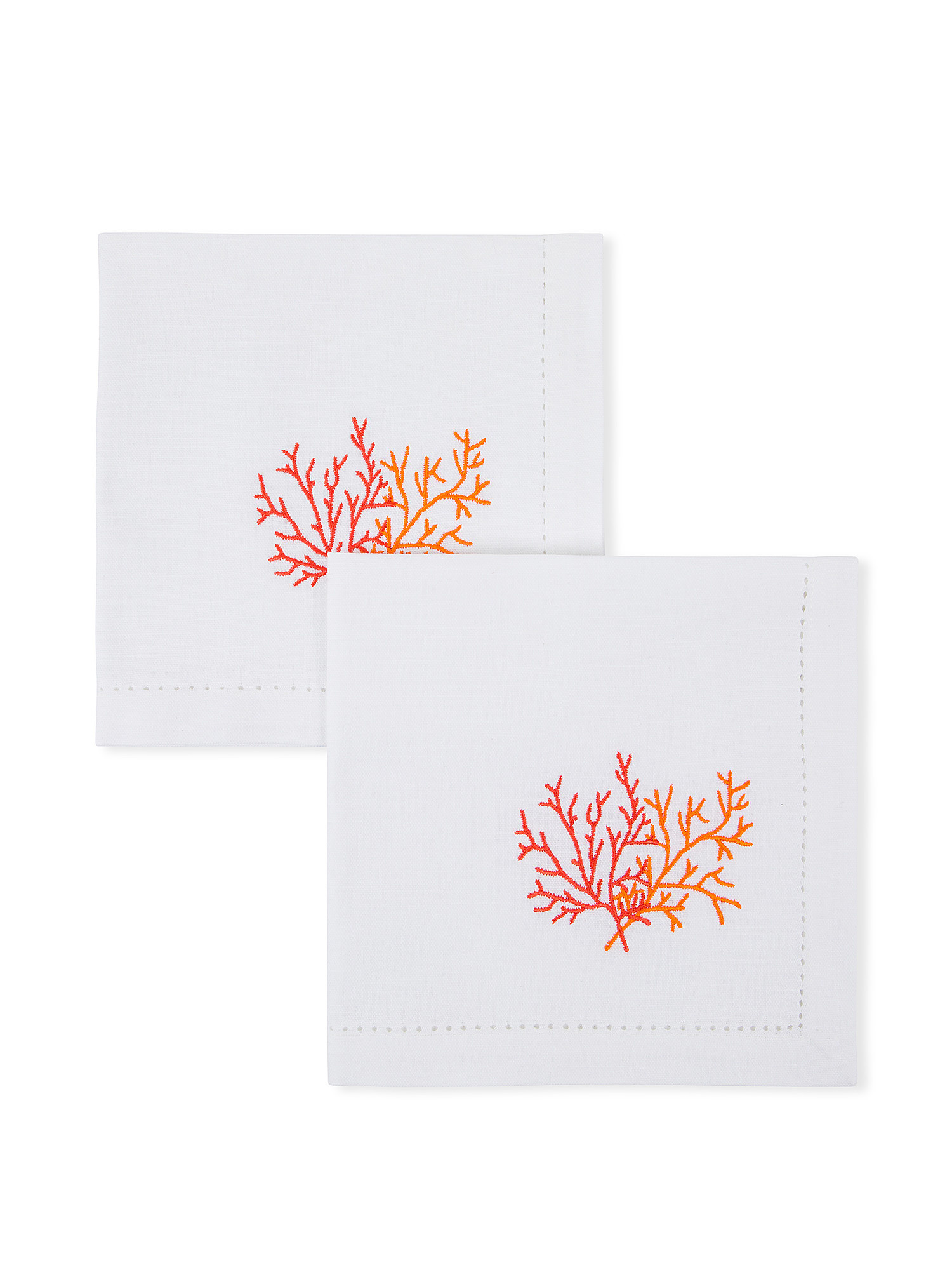 Set of 2 slub cotton napkins with coral embroidery, White, large image number 0