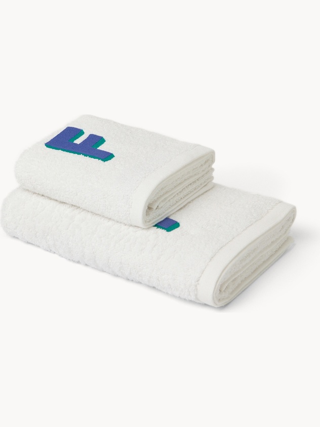 Set 2 asciugamani in spugna di cotone ricamo lettera F