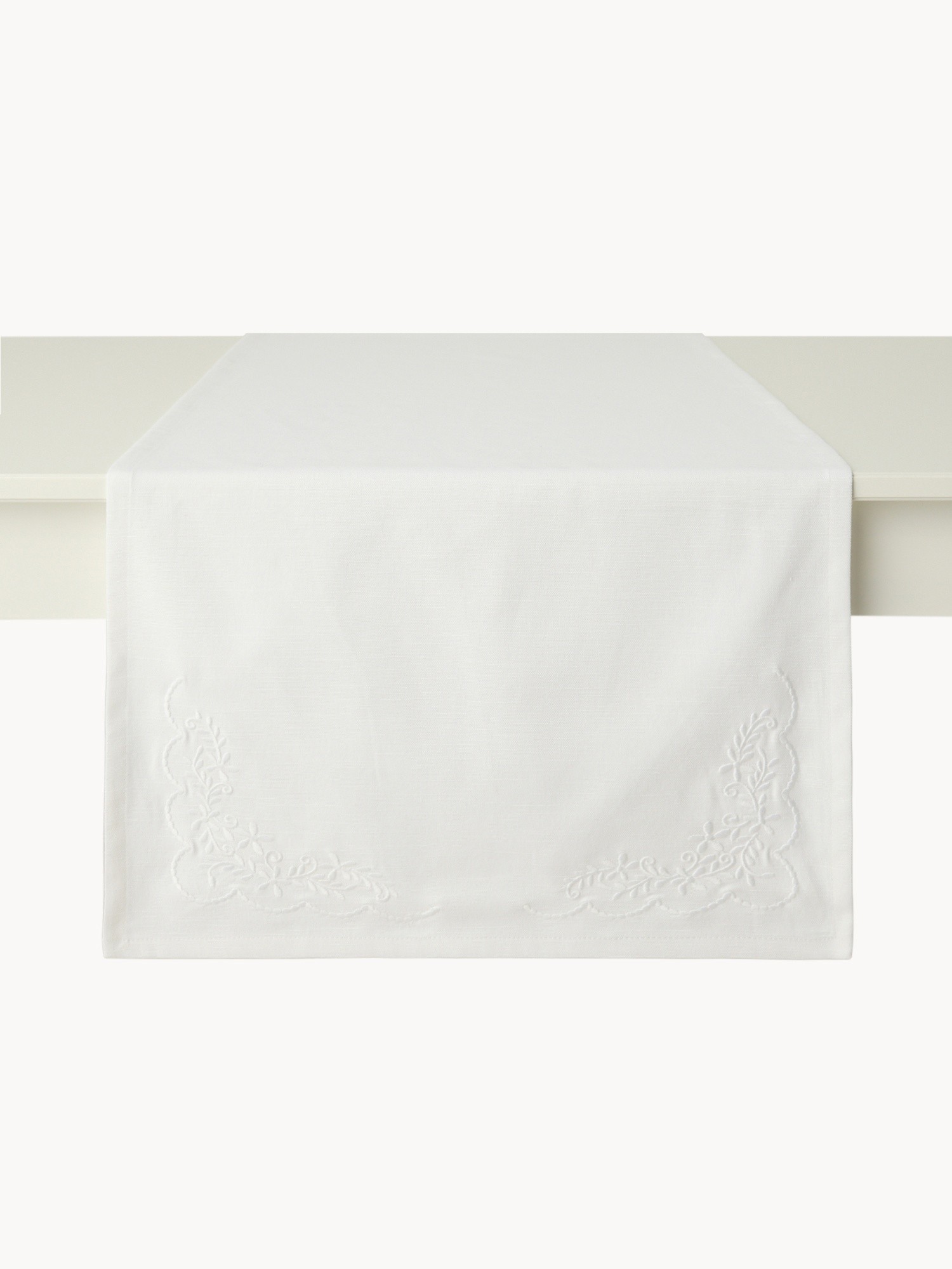 Runner in puro cotone con ricamo floreale - Prezzo di lancio, Bianco, large image number 1