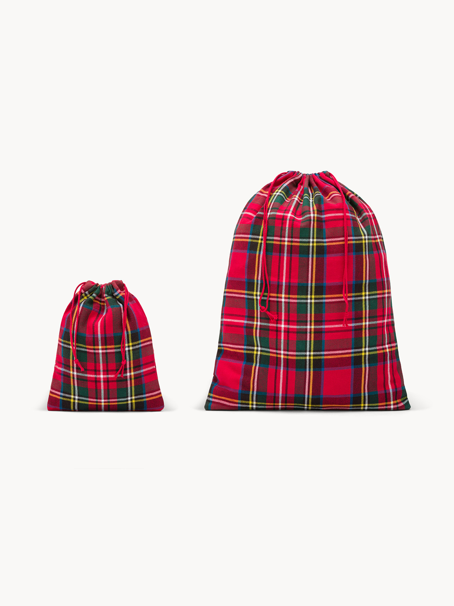 Set 2 Sacchetti Tartan in Twill di Cotone, Rosso, large image number 0