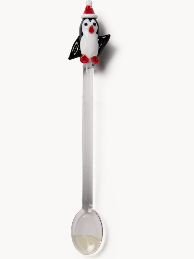 Cucchiaino in vetro borosilicato dettaglio pinguino