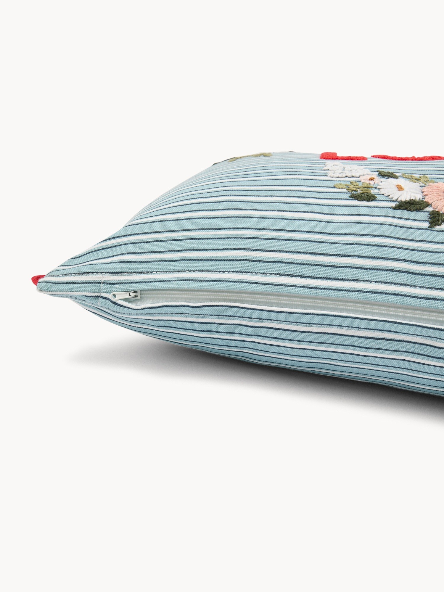 Cotton gingham cushion with Love embroidery, 35x50cm - Discounted Price, Blue, large image number 2