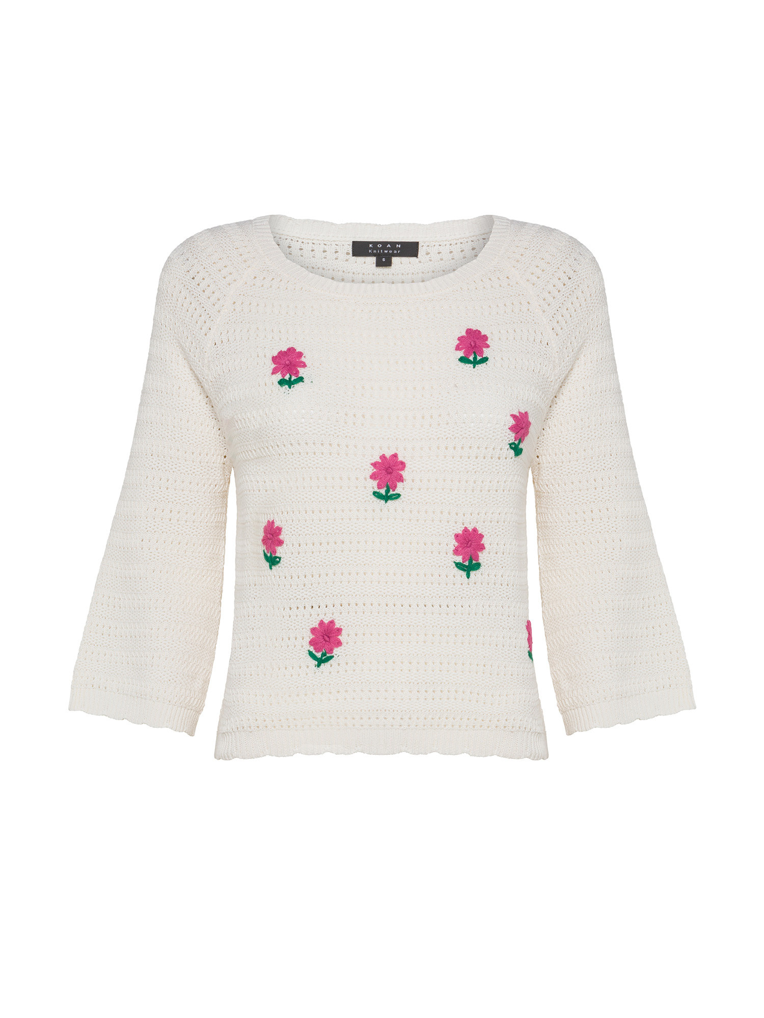 Koan - Fancy stitch pullover in cotton with embroidery, White, large image number 0