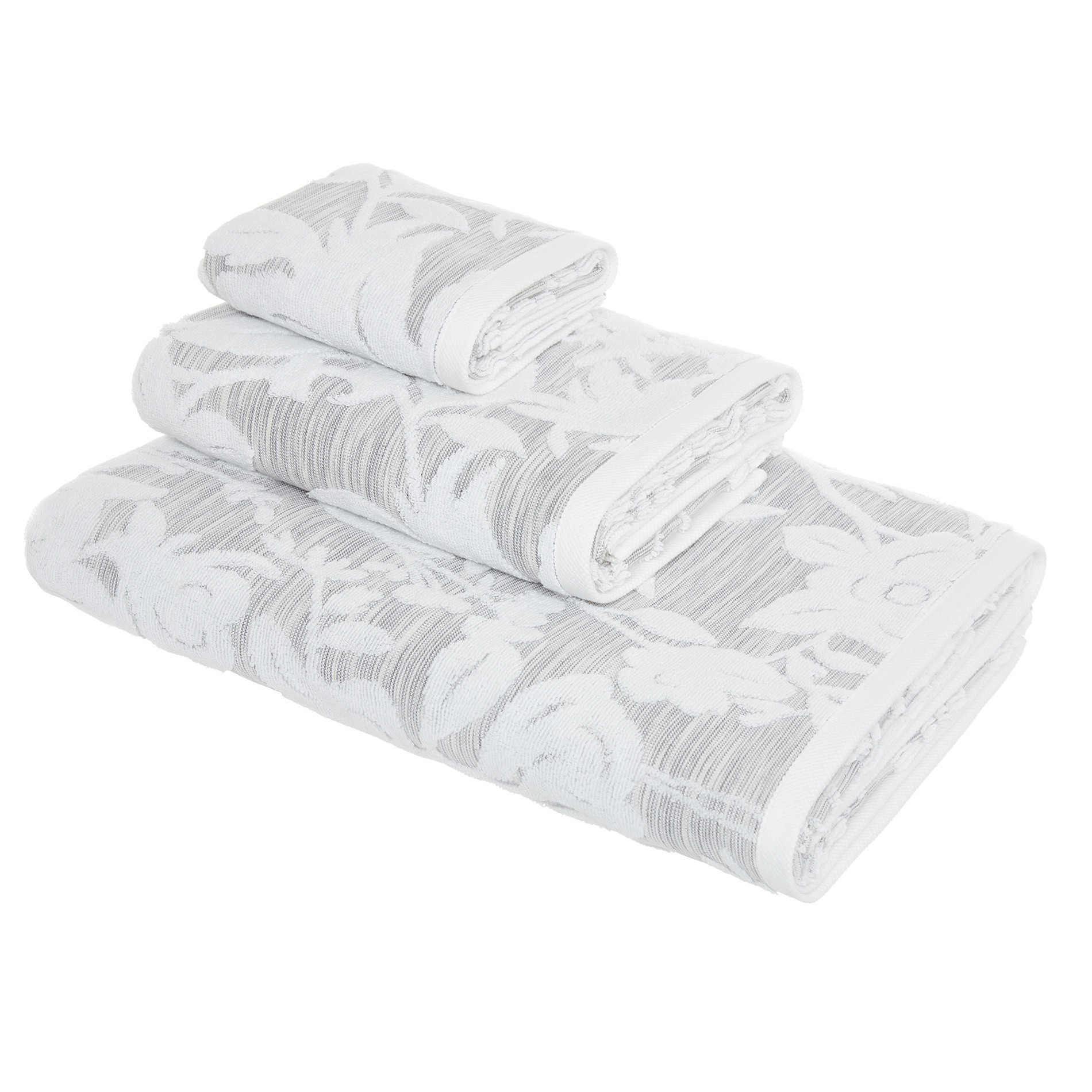 Portofino cotton jacquard towel with floral motif, Light Grey, large image number 0