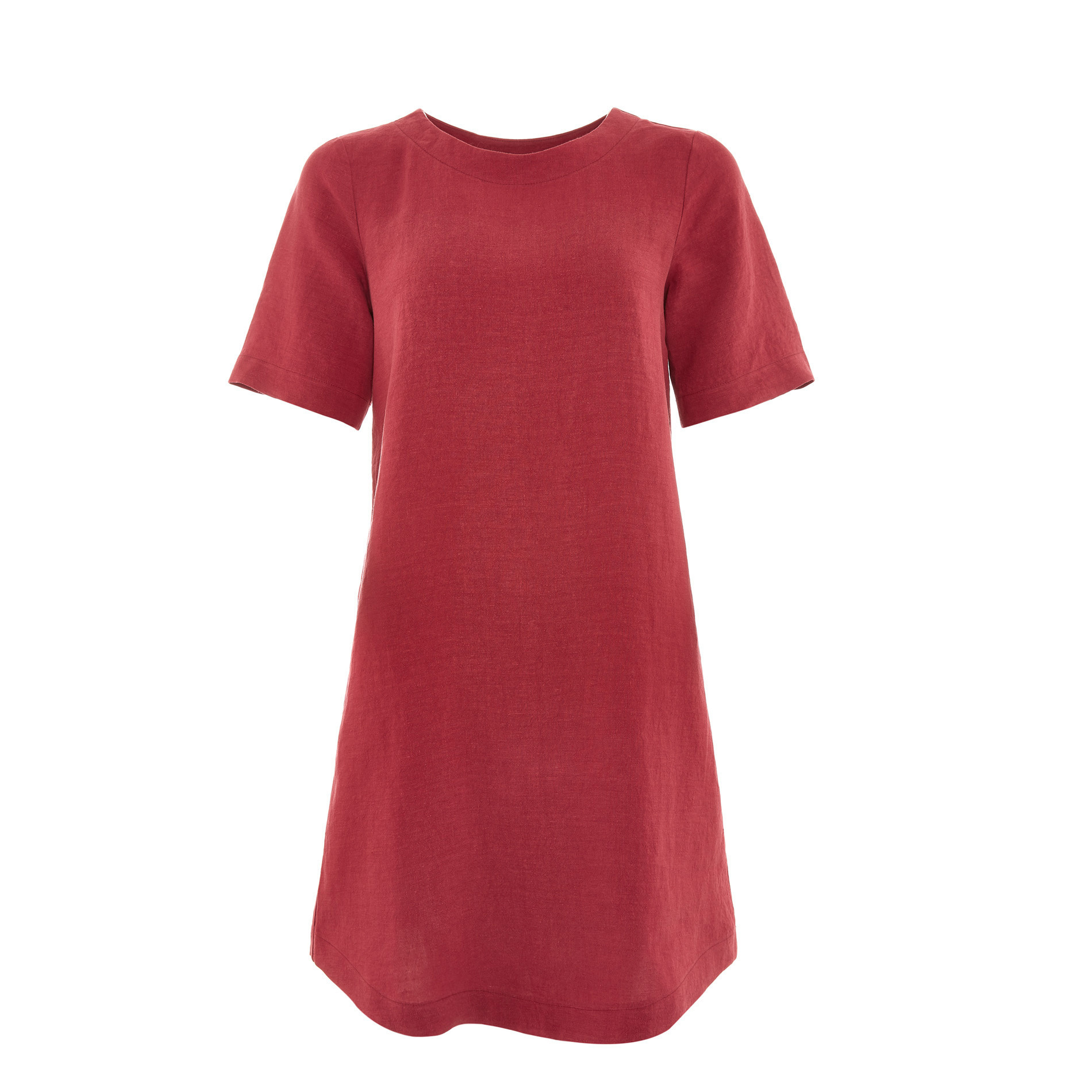Solid colour 100% linen flared dress, Dark Red, large image number 0