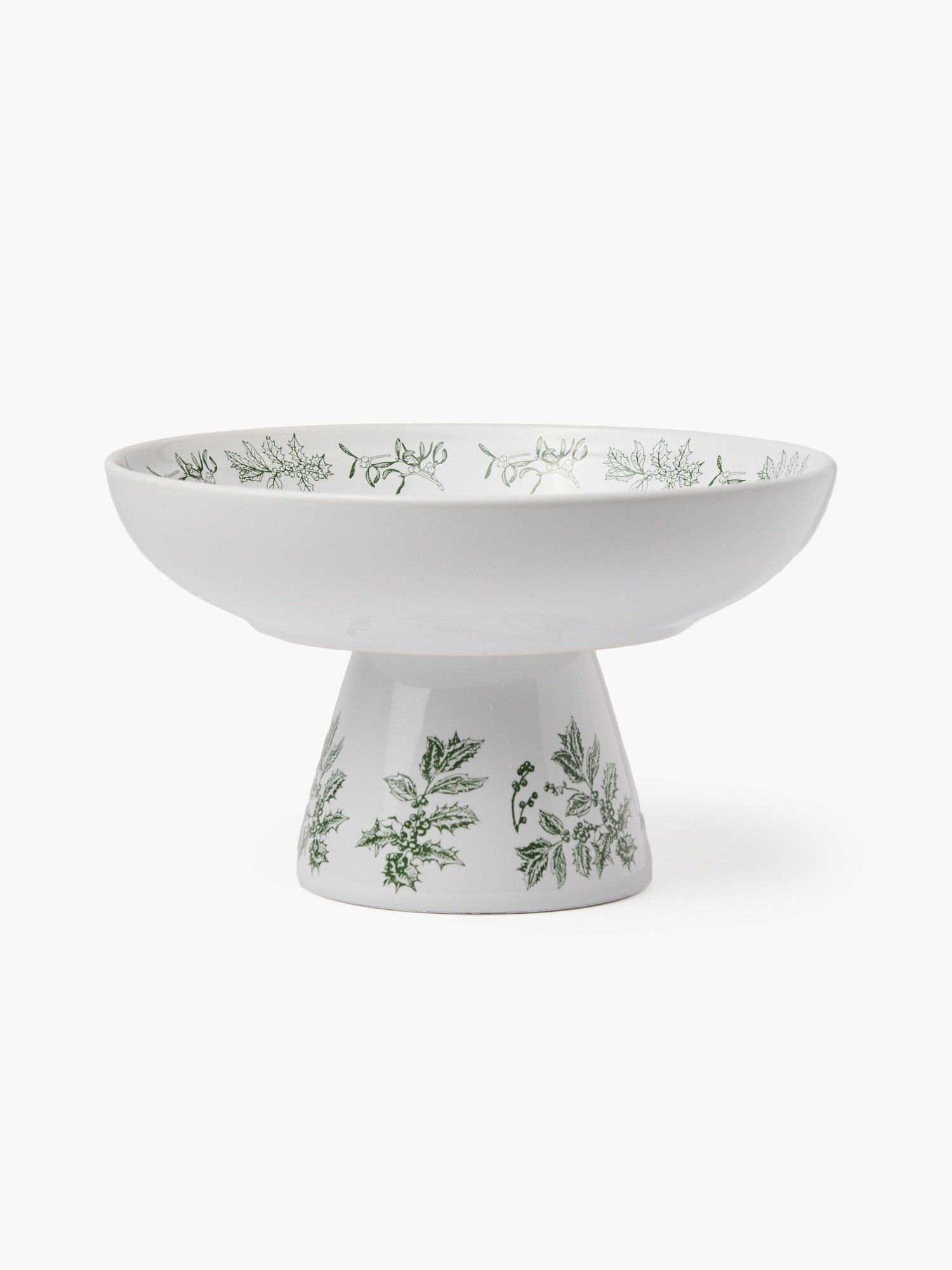 Coppa in stoneware con base, Bianco/Verde, large image number 0