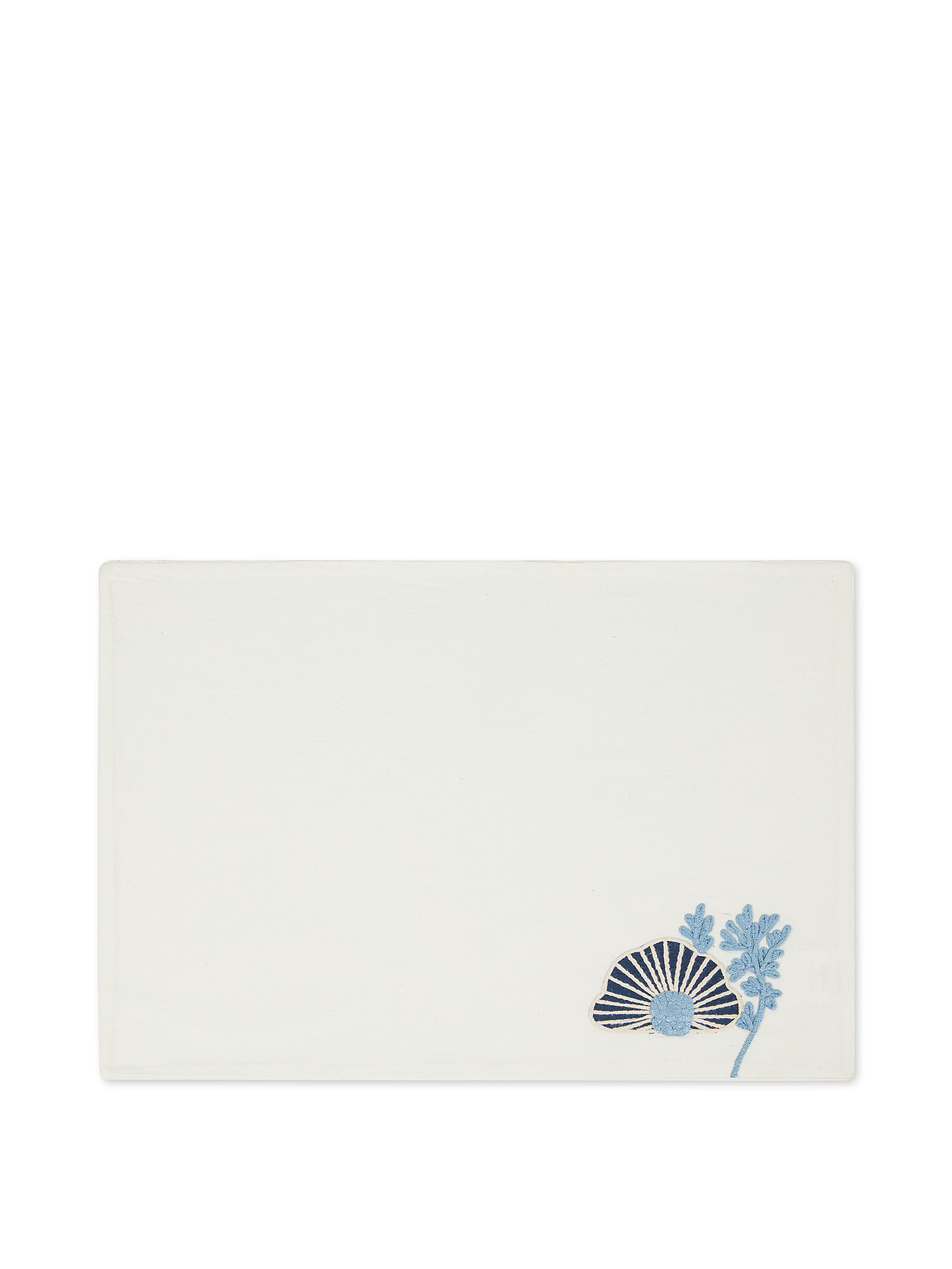 Tovaglietta in puro cotone con ricamo., Bianco/Azzurro, large image number 0