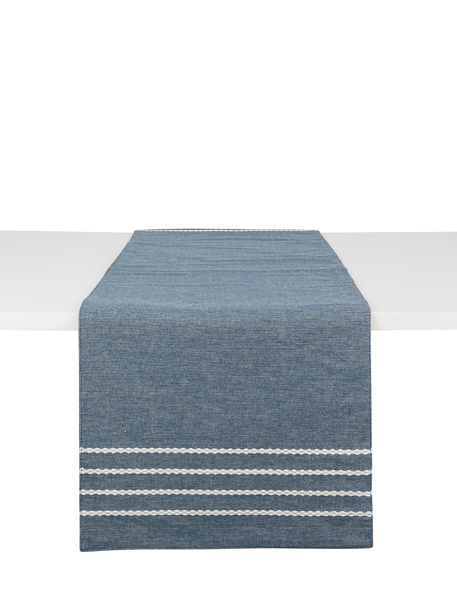 Cotton table runner with braids embroidery, Light Blue, large image number 0