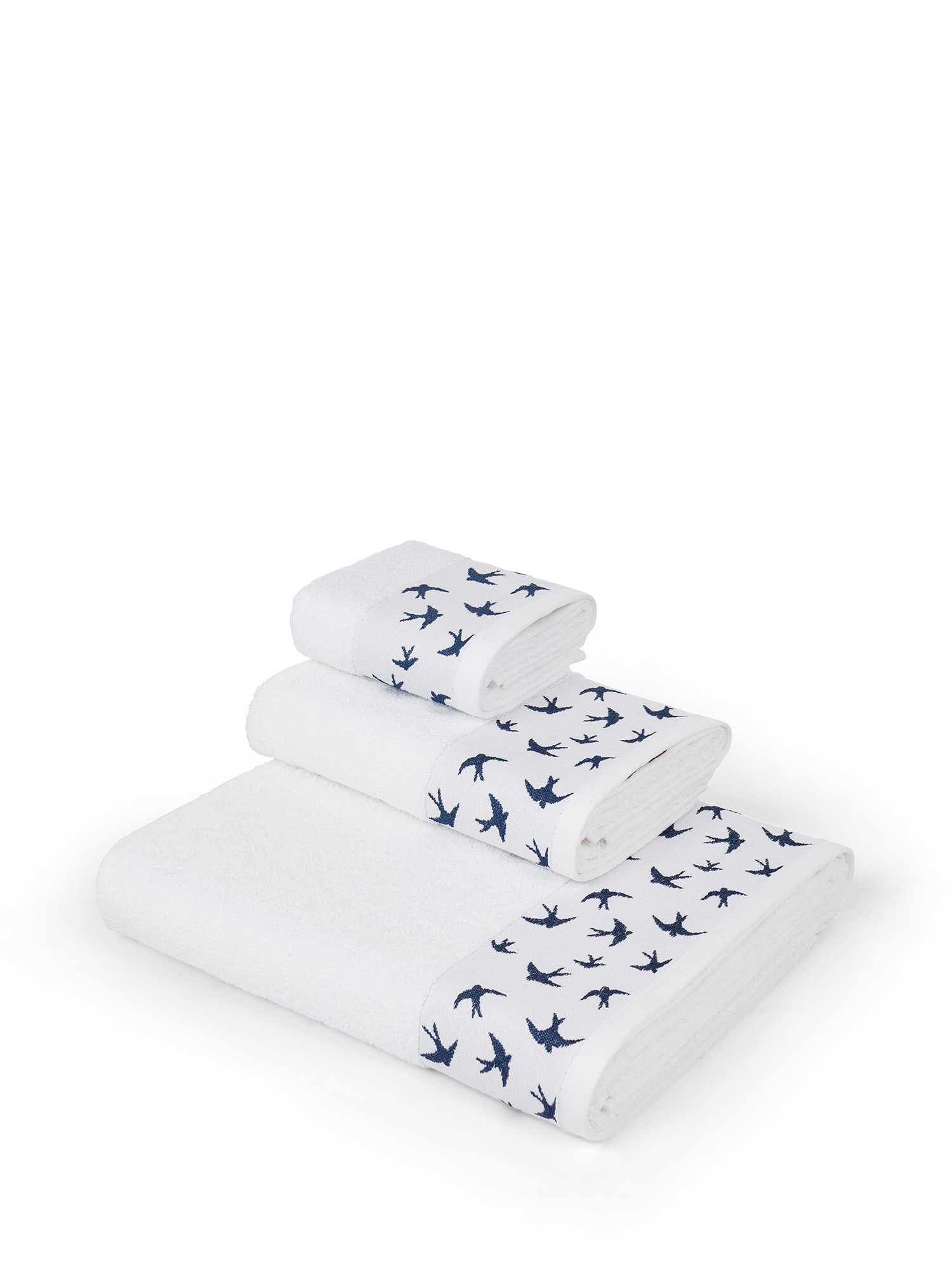 Pure cotton terry towel with swallow embroidery, White, large image number 0