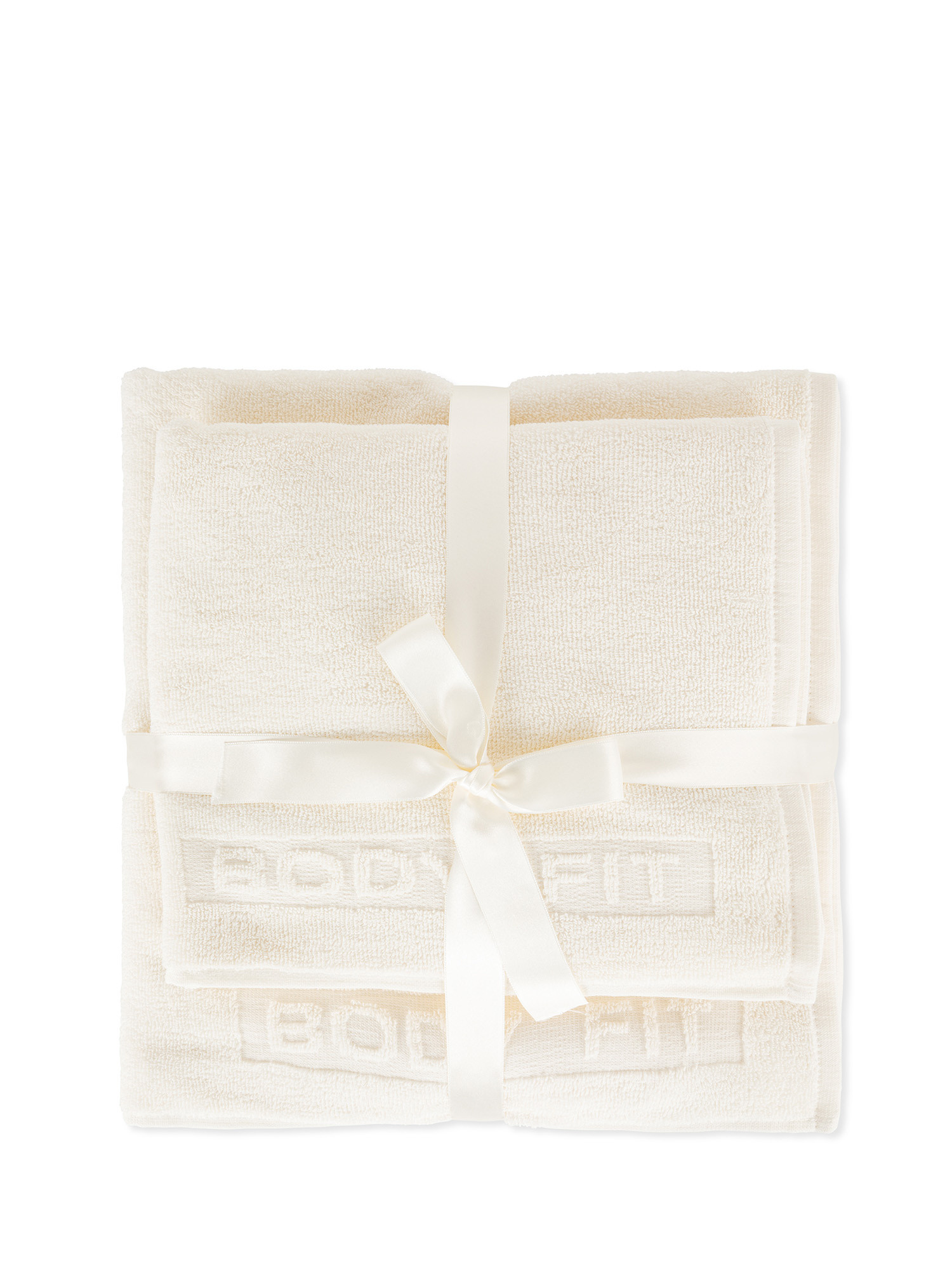 Set telo bagno e asciugamano per capelli  in spugna di cotone stretch, Bianco, large image number 0