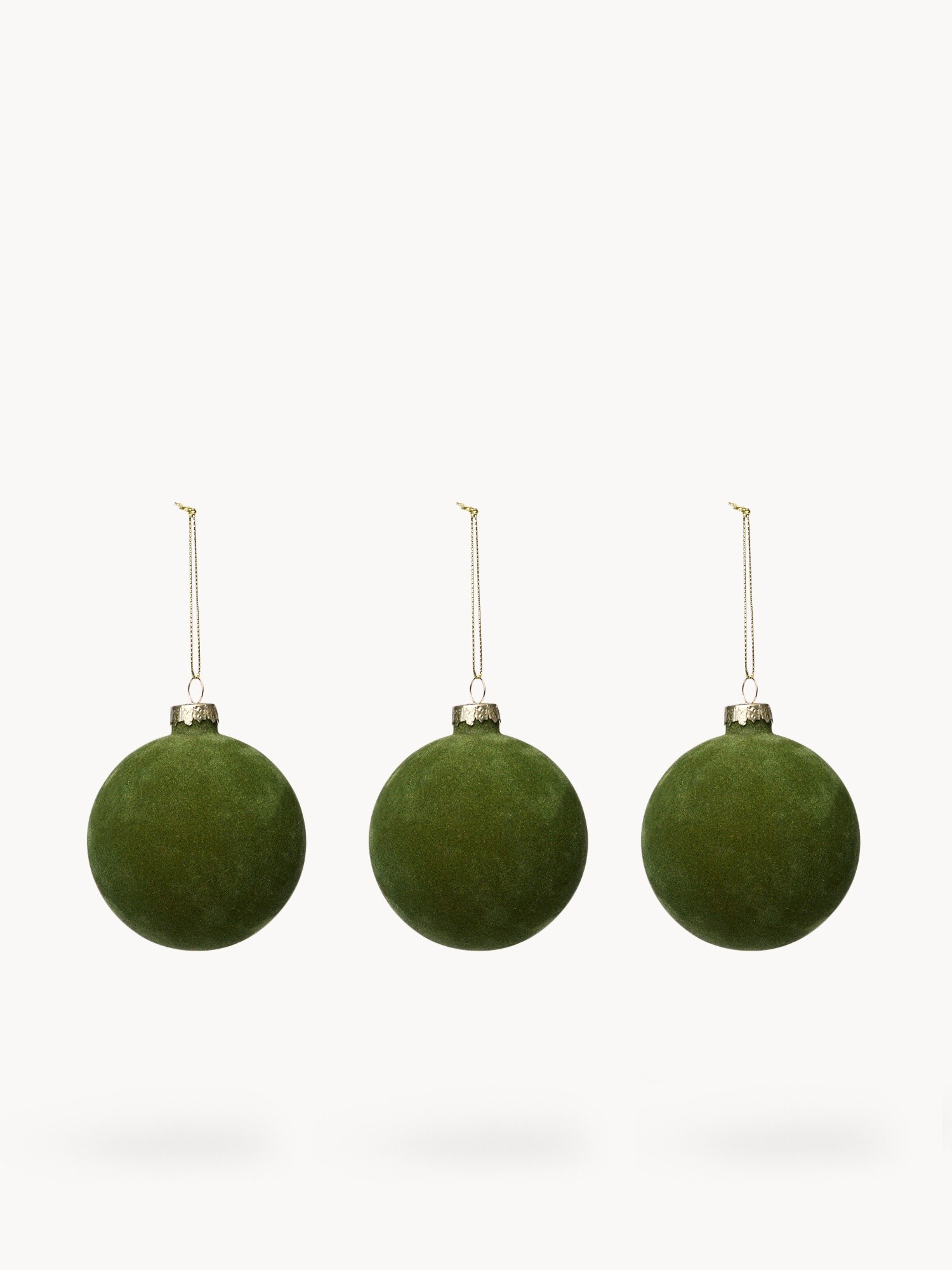 Set di 3 palline in vetro per albero effetto velluto, Verde, large image number 0