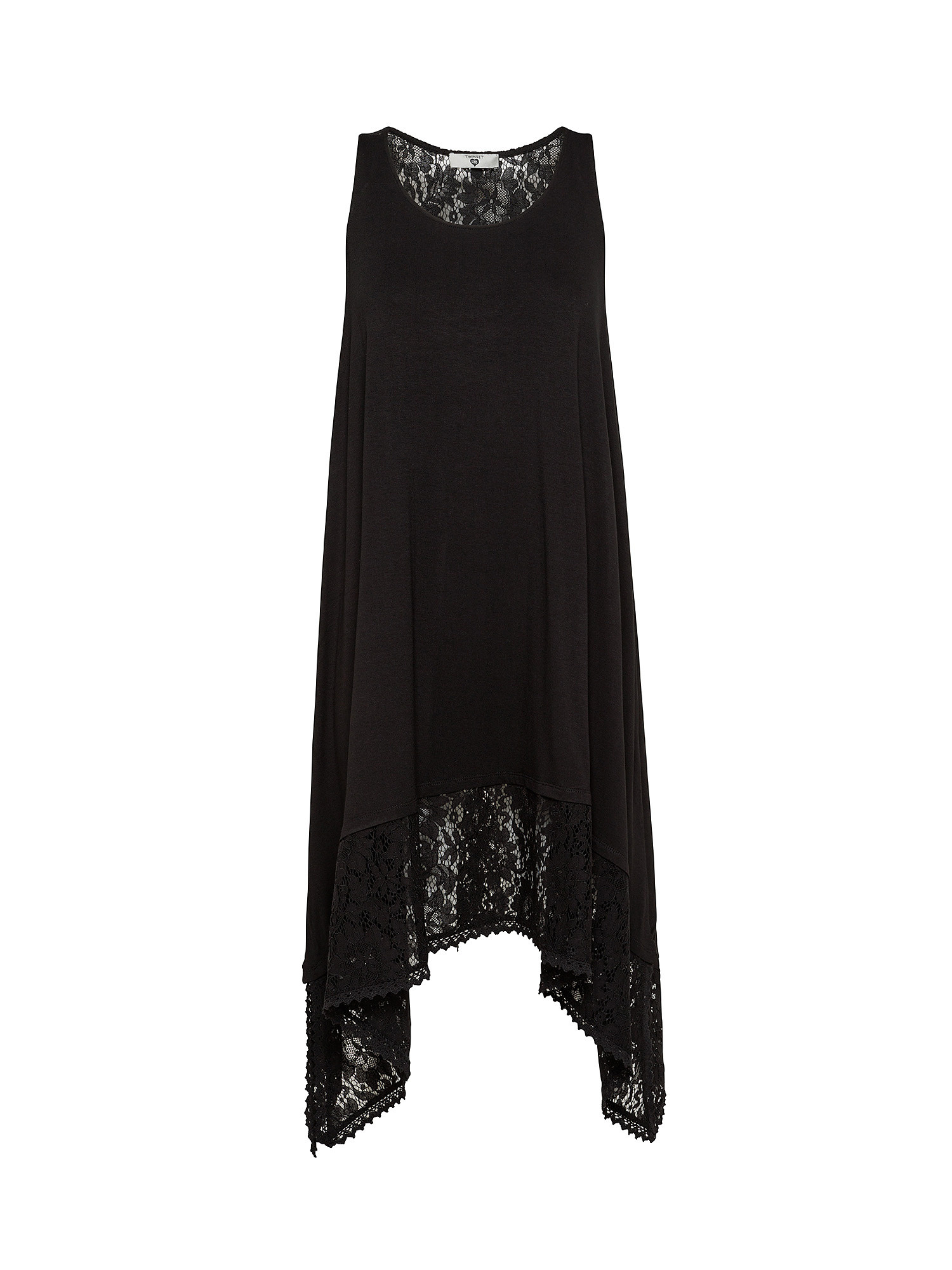 Dress in jersey and macramé lace, Black, large image number 0