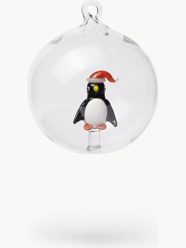 Borosilicate glass bauble with hand-painted penguin detail