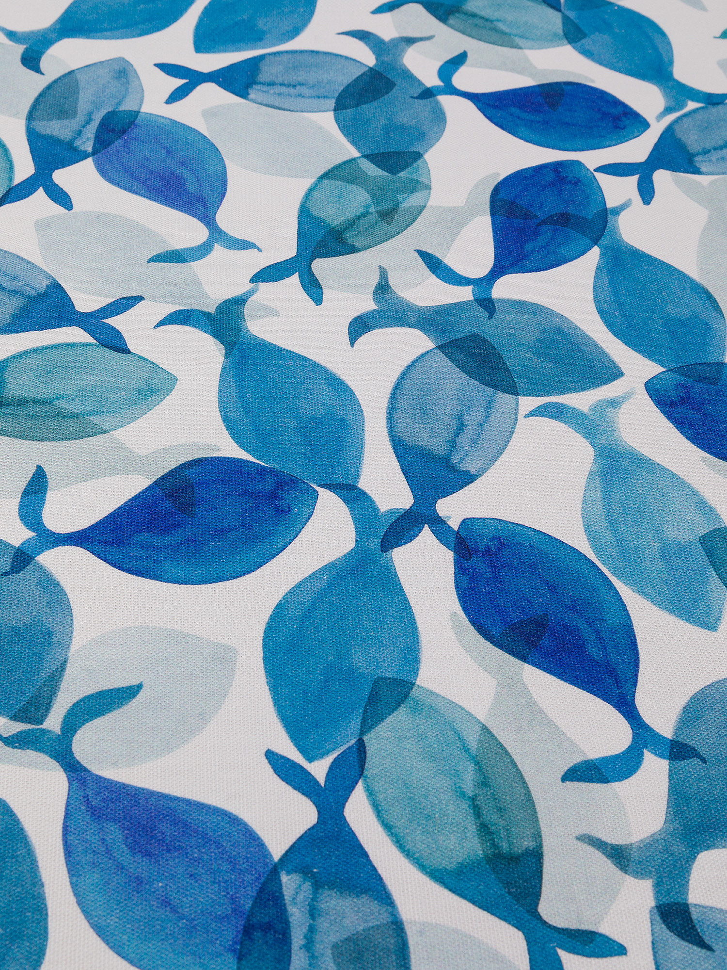 Round 100% cotton tablecloth with fish print, Blue, large image number 1