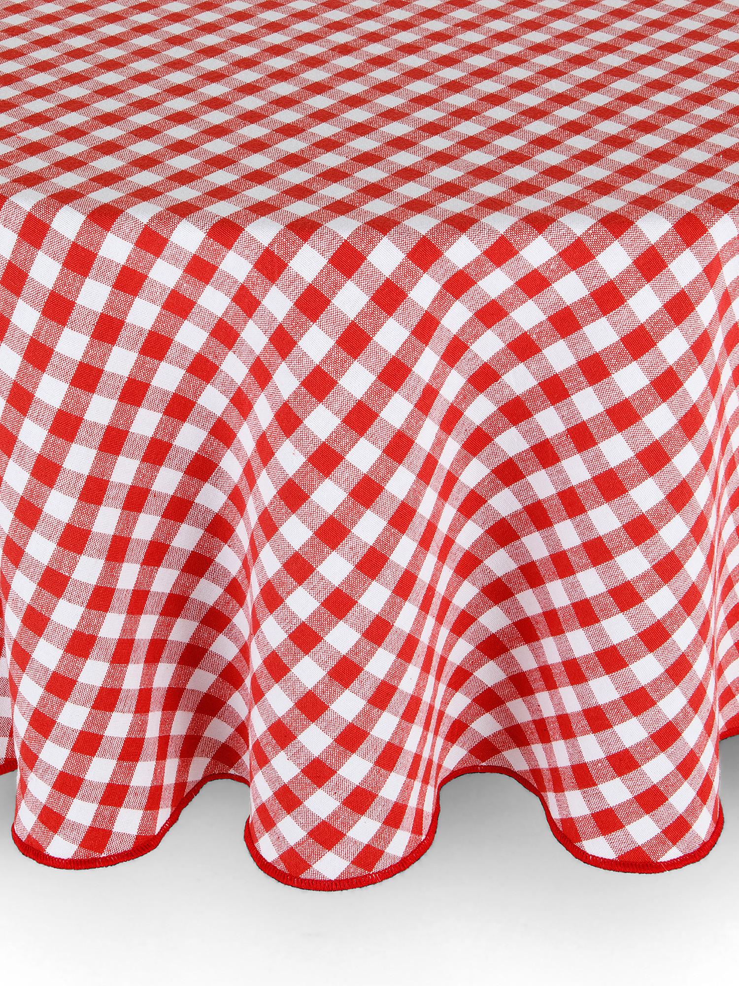 Round cotton tablecloth with vichy pattern, Red, large image number 0