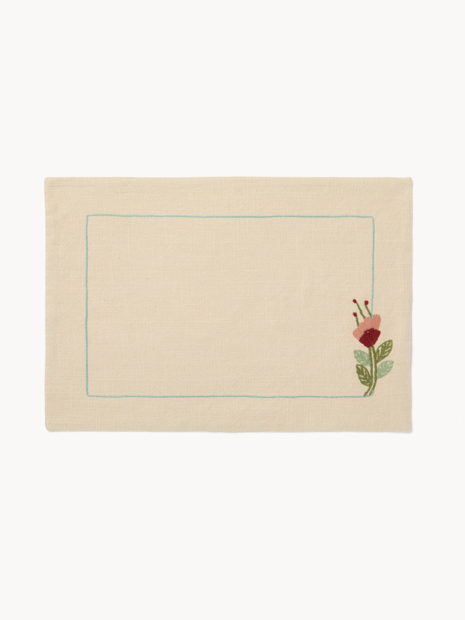 Double-slub cotton placemat with floral embroidery - Discounted Price, Beige, large image number 0