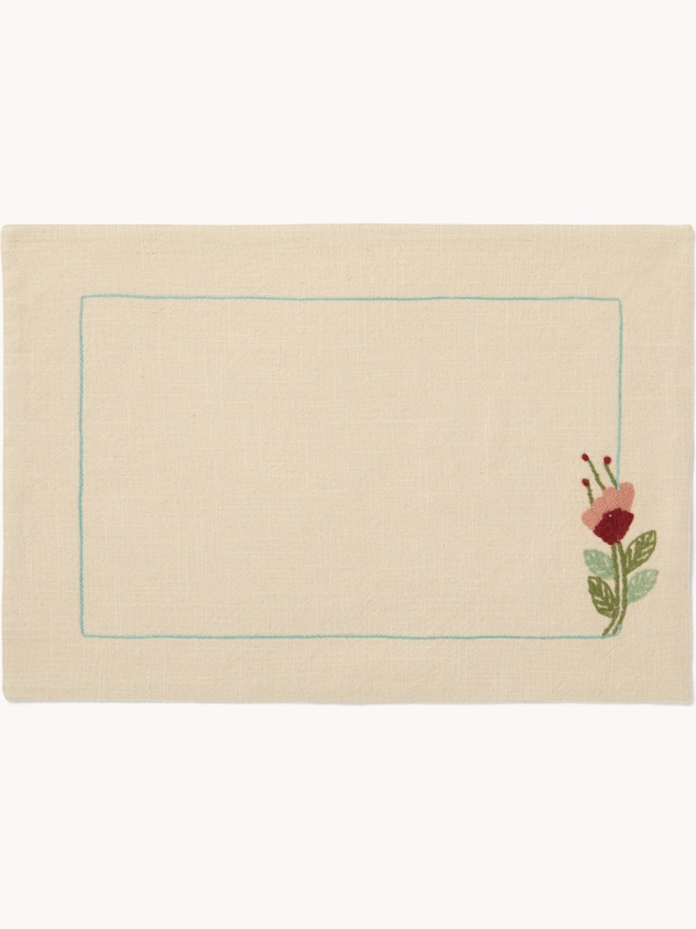 Double-slub cotton placemat with floral embroidery - Discounted Price