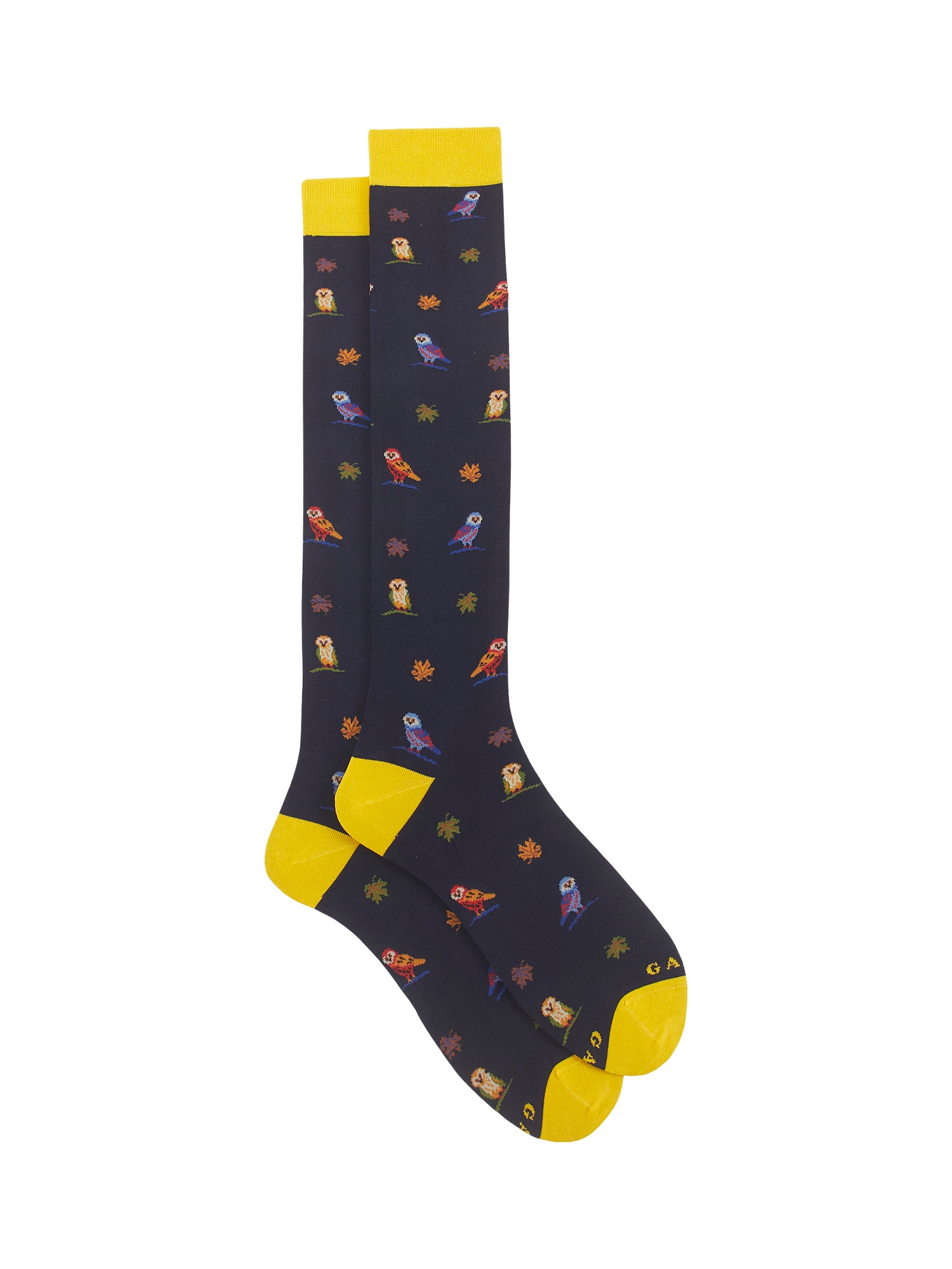 Long socks with owl pattern, Blue, large image number 0