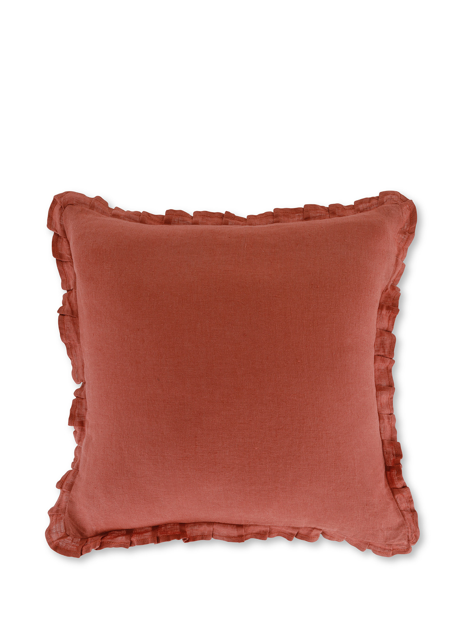 Striped cushion in pure linen 40x40 cm, Copper Brown, large image number 0