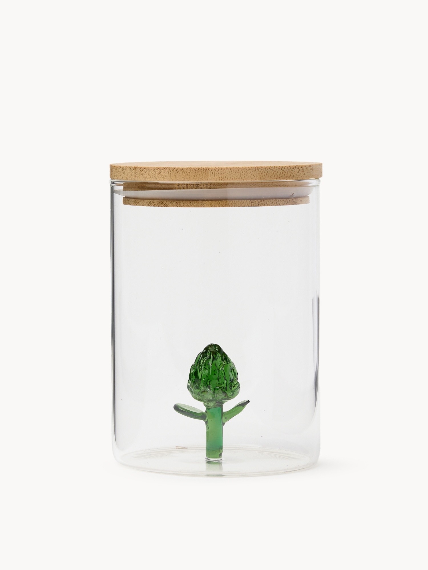 Glass jar with artichoke detail, Transparent, large image number 0