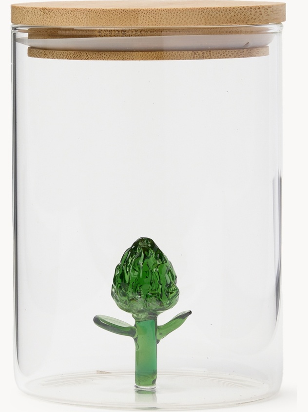 Glass jar with artichoke detail